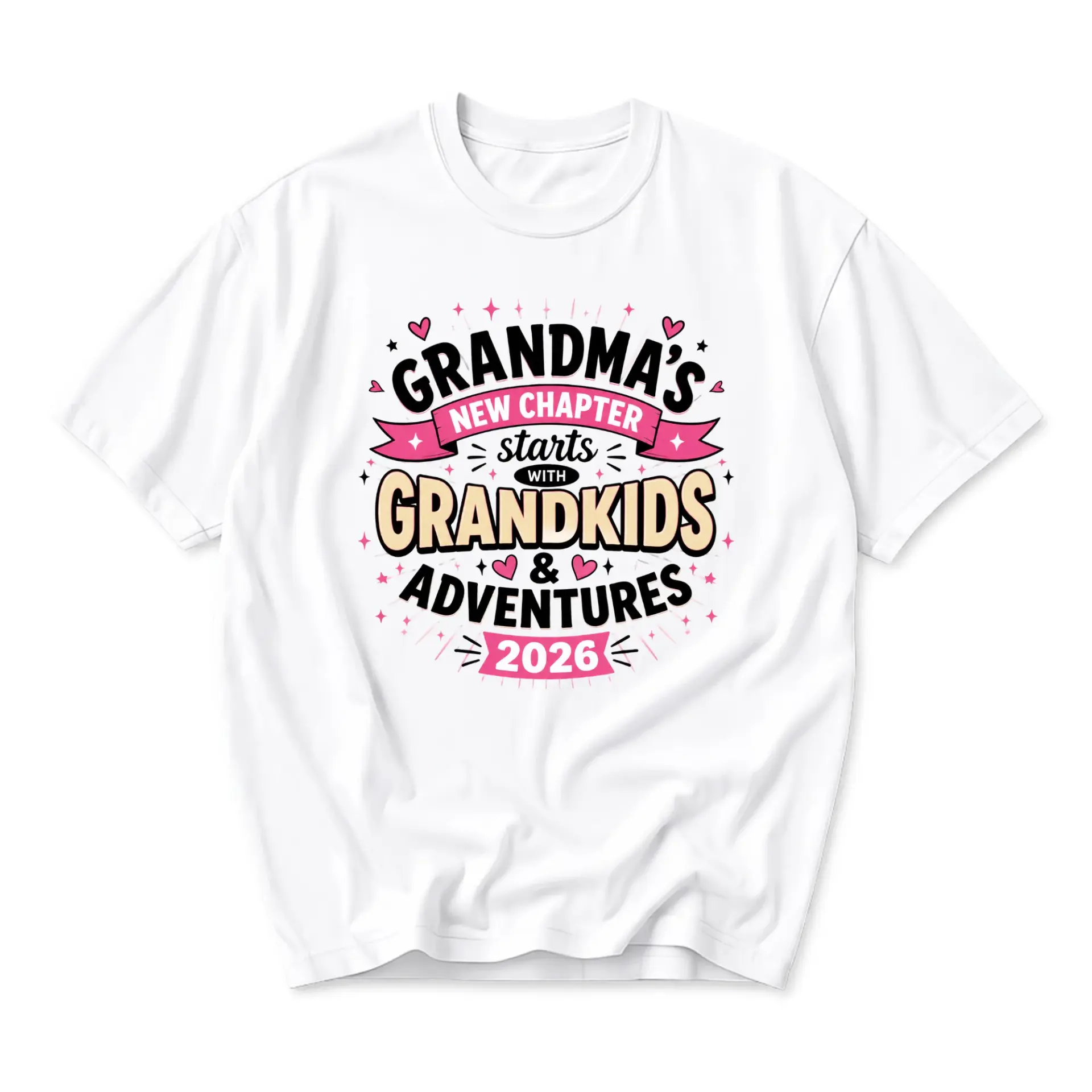 Funny Shirt Grandma New Chapter Graphic Tee for Women Casual Everyday Apparel with Custom Year 2026 Announcement Design