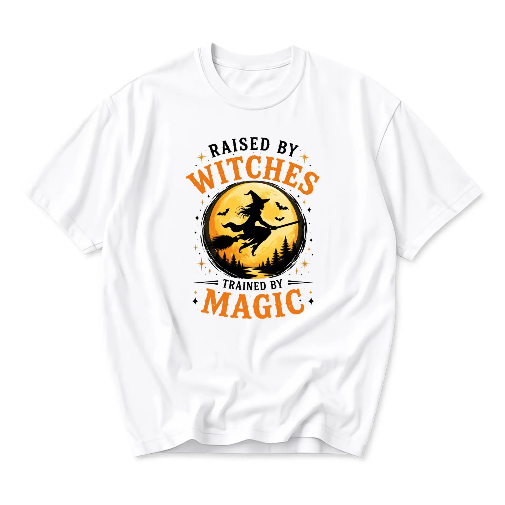 Graphic Tee Raised by Witches Trained by Magic Unisex Crew Neck Casual Everyday Short Sleeve Cotton Apparel Top