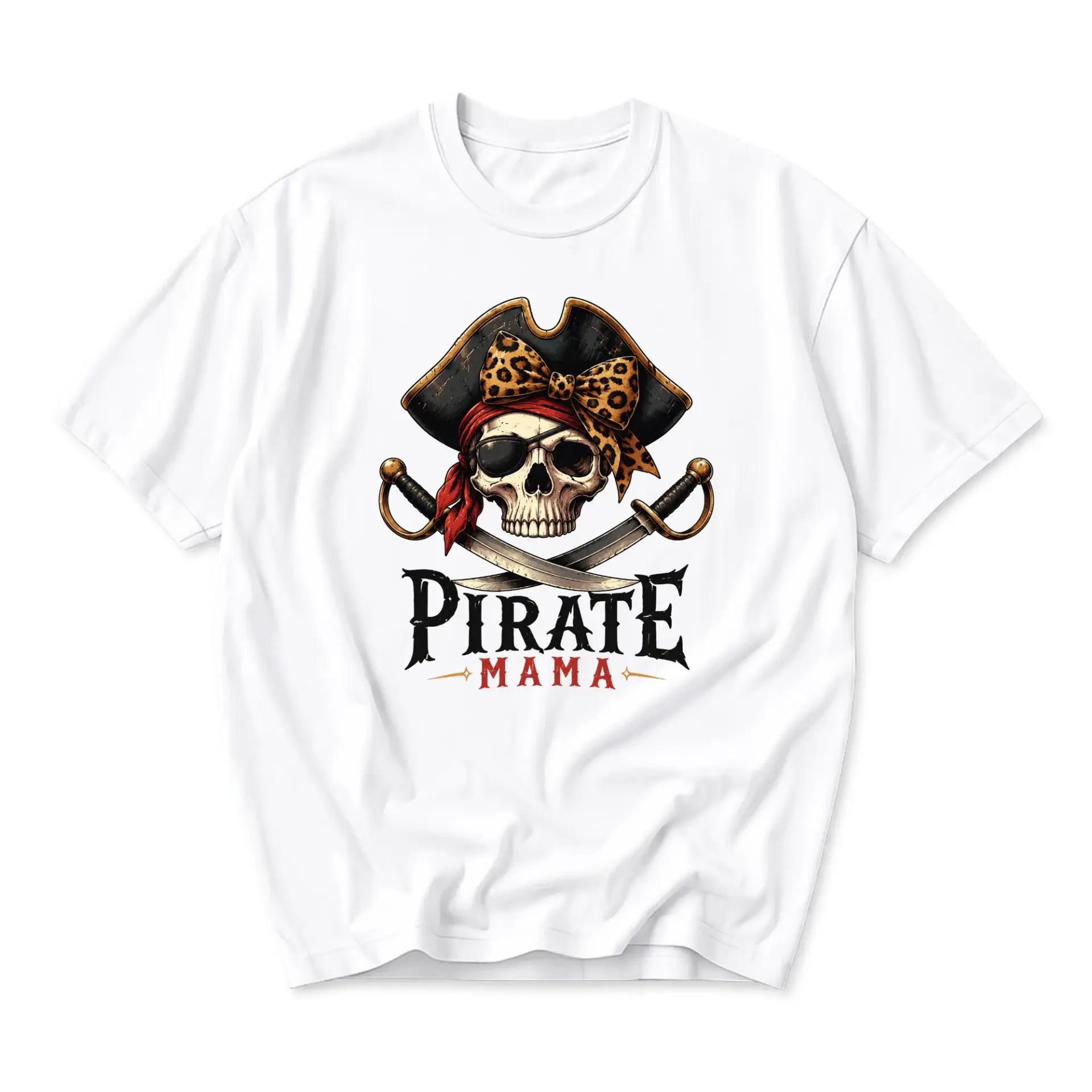 Funny Shirt Pirate Mama Graphic Tee for Women Casual Short Sleeve Crew Neck Top Soft Cotton Everyday Apparel White