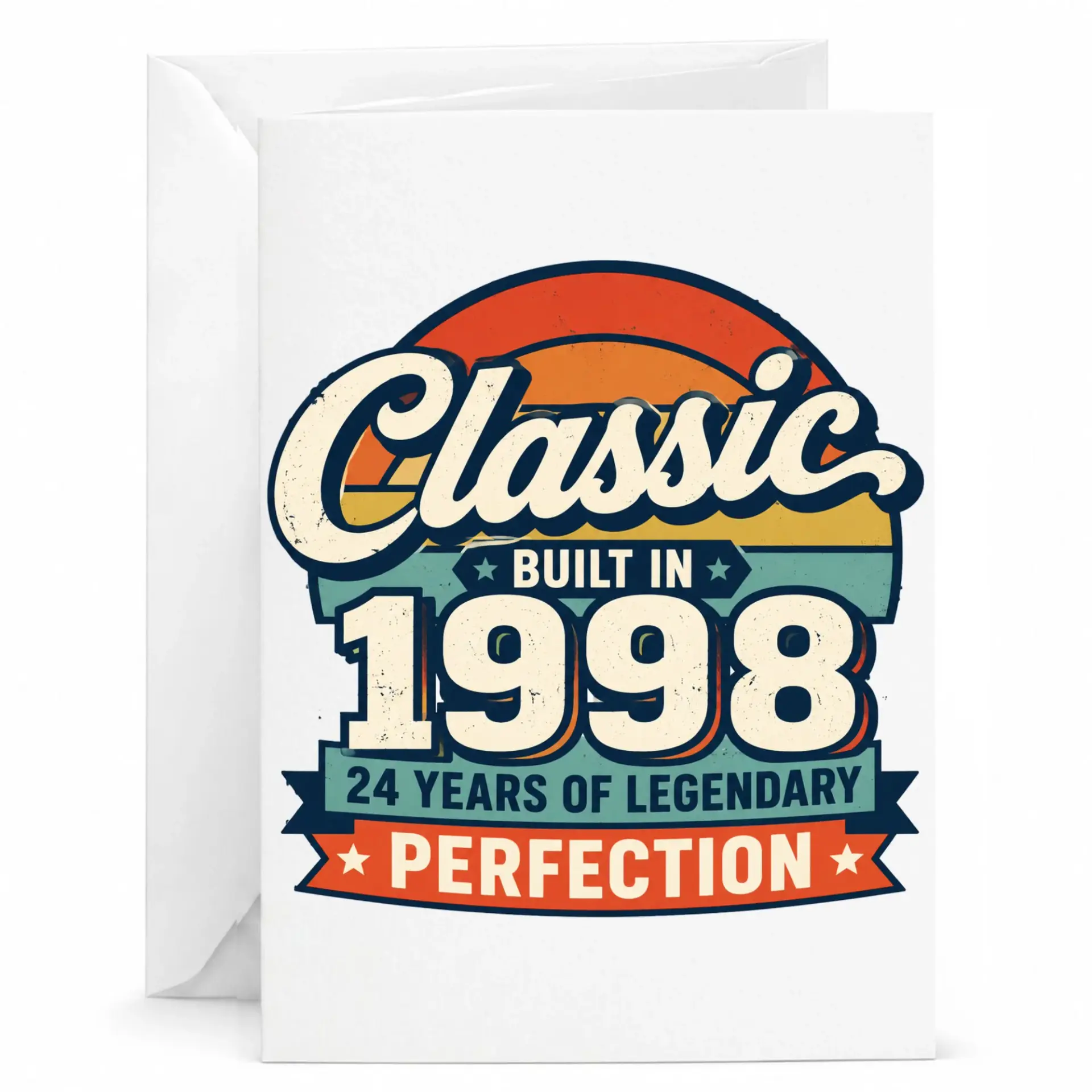 Birthday Card Classic Built in 1998 24 Years of Legendary Perfection Vintage Retro Style Folded Greeting Card for Milestone