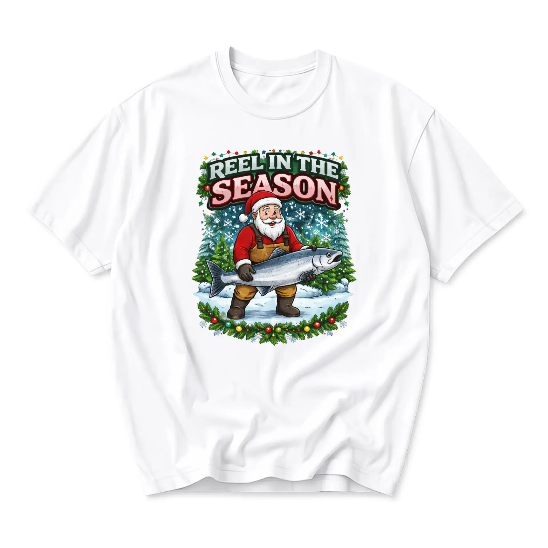 Funny Shirt Reel in the Season Holiday Fishing Santa Graphic Tee Unisex