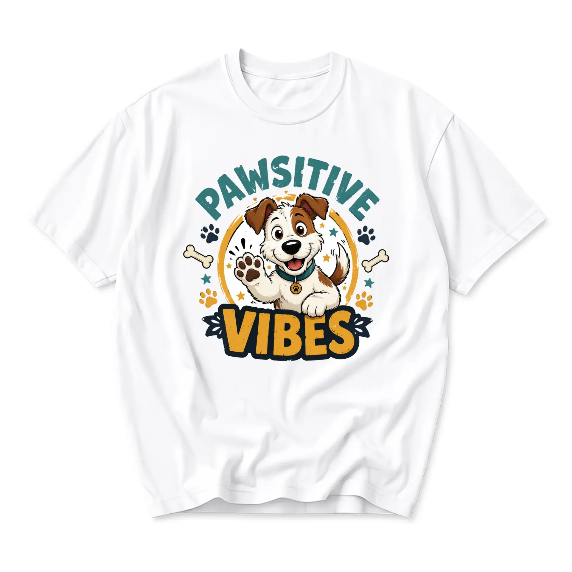 Graphic Tee Pawsitive Dog Print Unisex Casual Crew Neck T-Shirt Soft Cotton