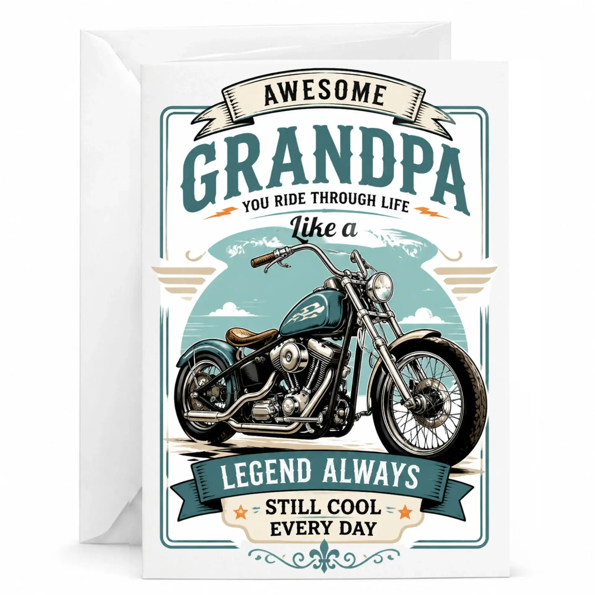 Greeting Card Awesome Grandpa Motorcycle Design Vintage Inspired Graphic Art Sentiment for Personal Messages