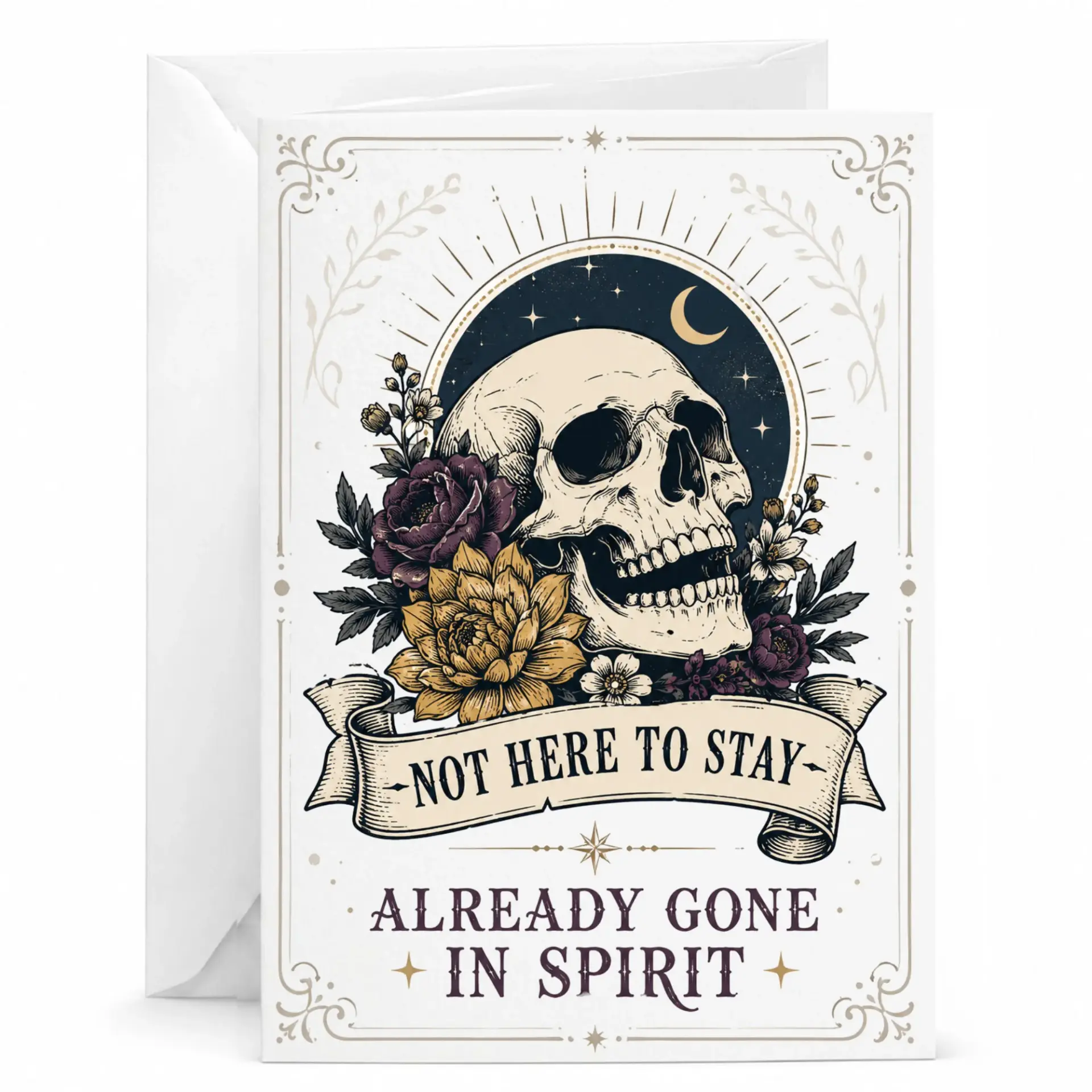 Funny Skull Greeting Card with Envelope Gothic Floral Art Aesthetic for Birthdays and Encouragement Note