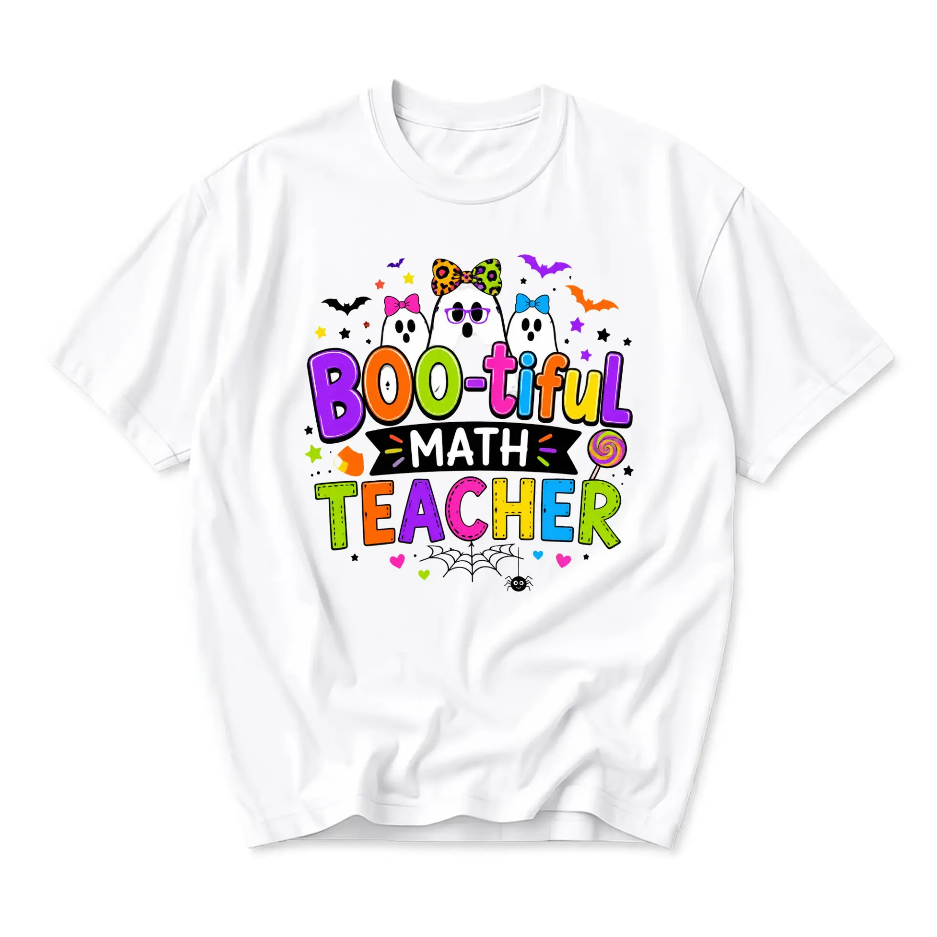Funny Shirt Boo-Tiful Math Teacher Halloween Graphic Tee Casual Unisex Crew Neck Short Sleeve Top for Educators