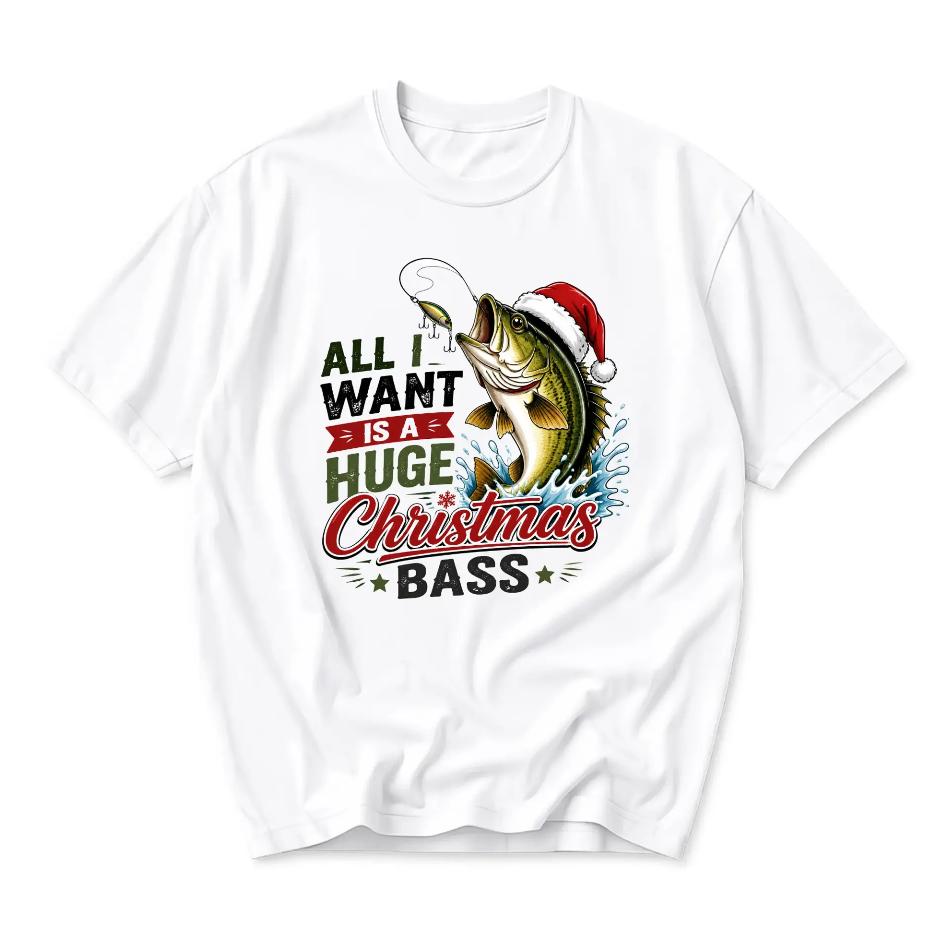 Funny Shirt All I Want Is a Christmas Graphic Tee Holiday Fishing Lover