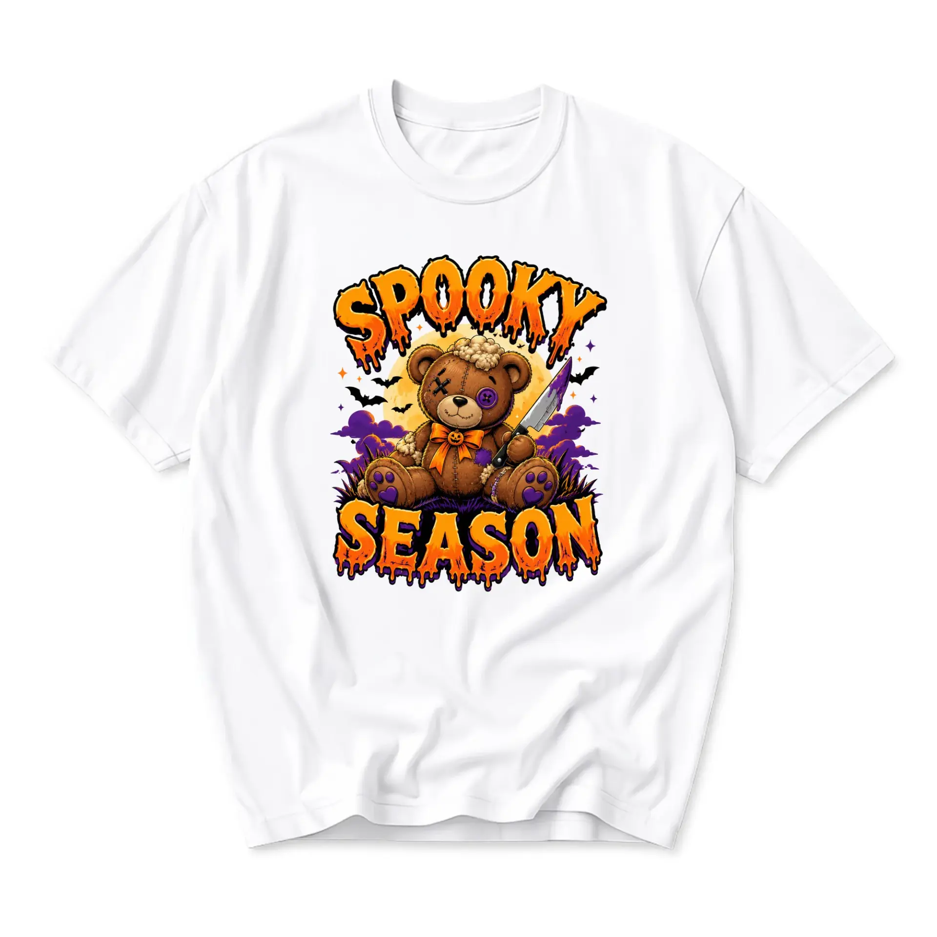 Graphic Tee Spooky Season Teddy Bear Halloween T-Shirt Unisex Casual Crew Neck Comfortable Cotton Blend Top