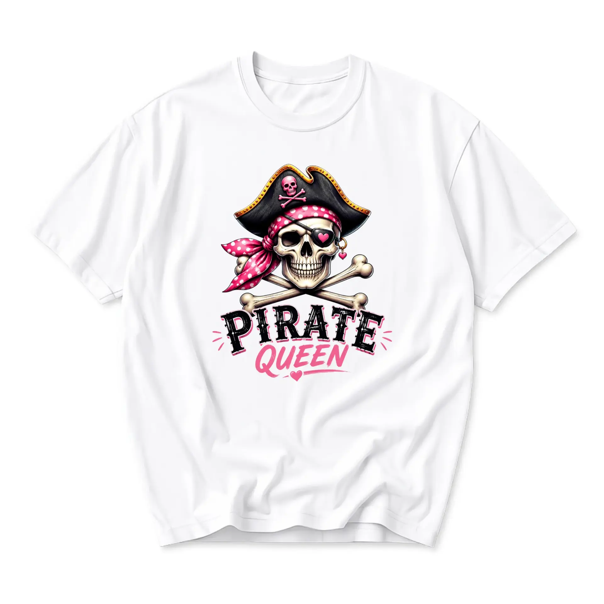 Graphic Tee Pirate Queen Skull Design Unisex Crew Neck Short Sleeve Cotton Casual Everyday Wear Stylish Top