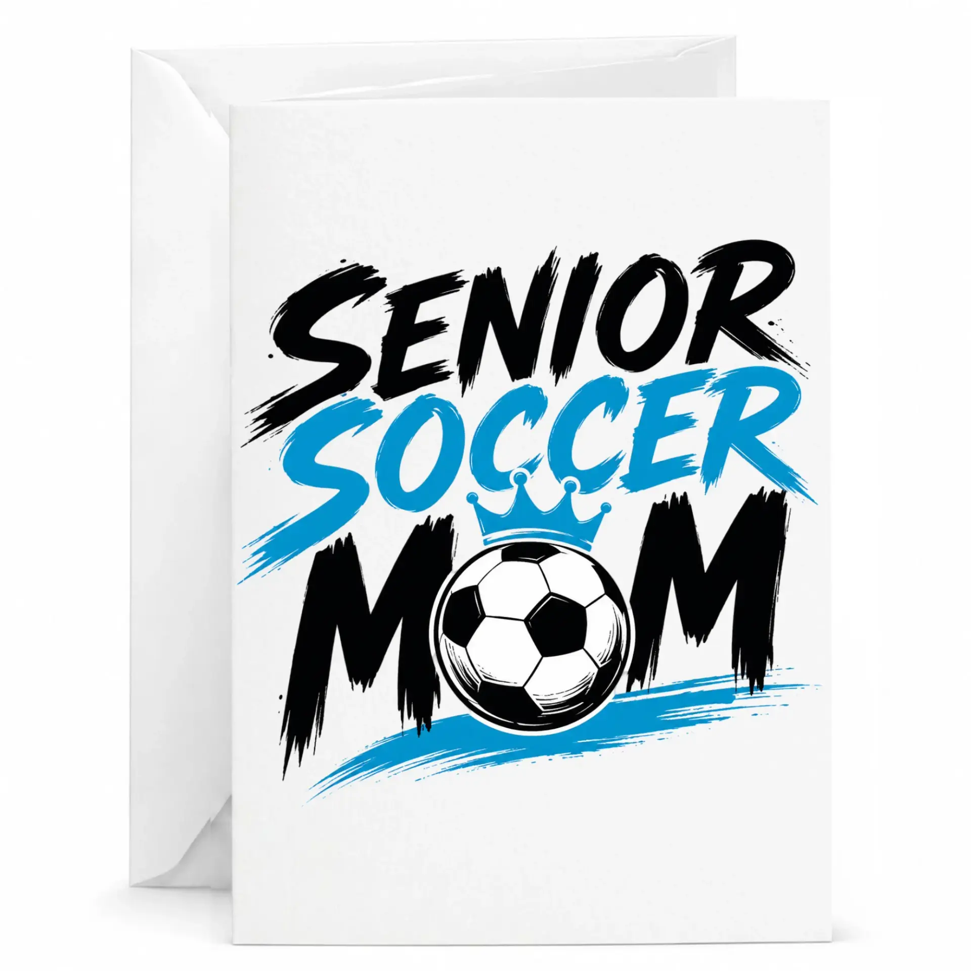 Greeting Card for Soccer Mom Design Featuring Bold Sports Typography and a Crowned Ball Graphic Proud Parents