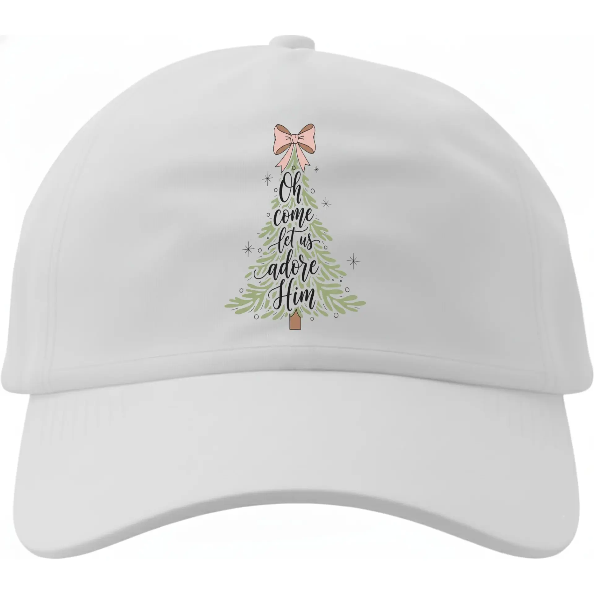 Dad Hat Seasonal Holiday Baseball Cap Featuring Decorative Christmas Tree Graphic and Inspirational Quote Text Design