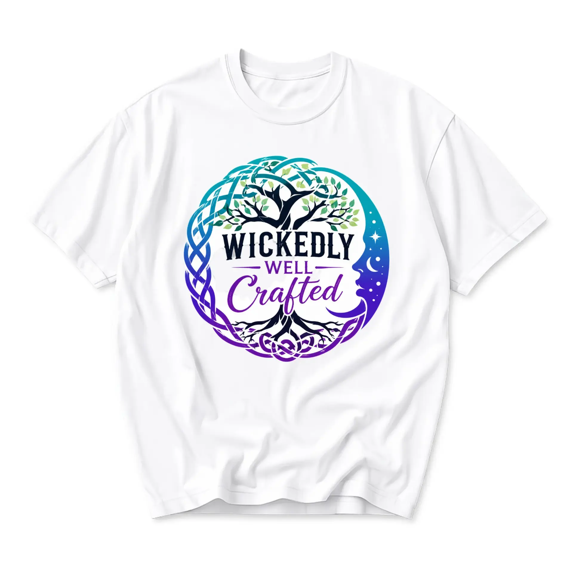 Graphic Tee Wickedly Well Crafted Tree Moon Print Unisex Casual Crew Neck T-Shirt Soft Breathable Cotton Blend Shirt