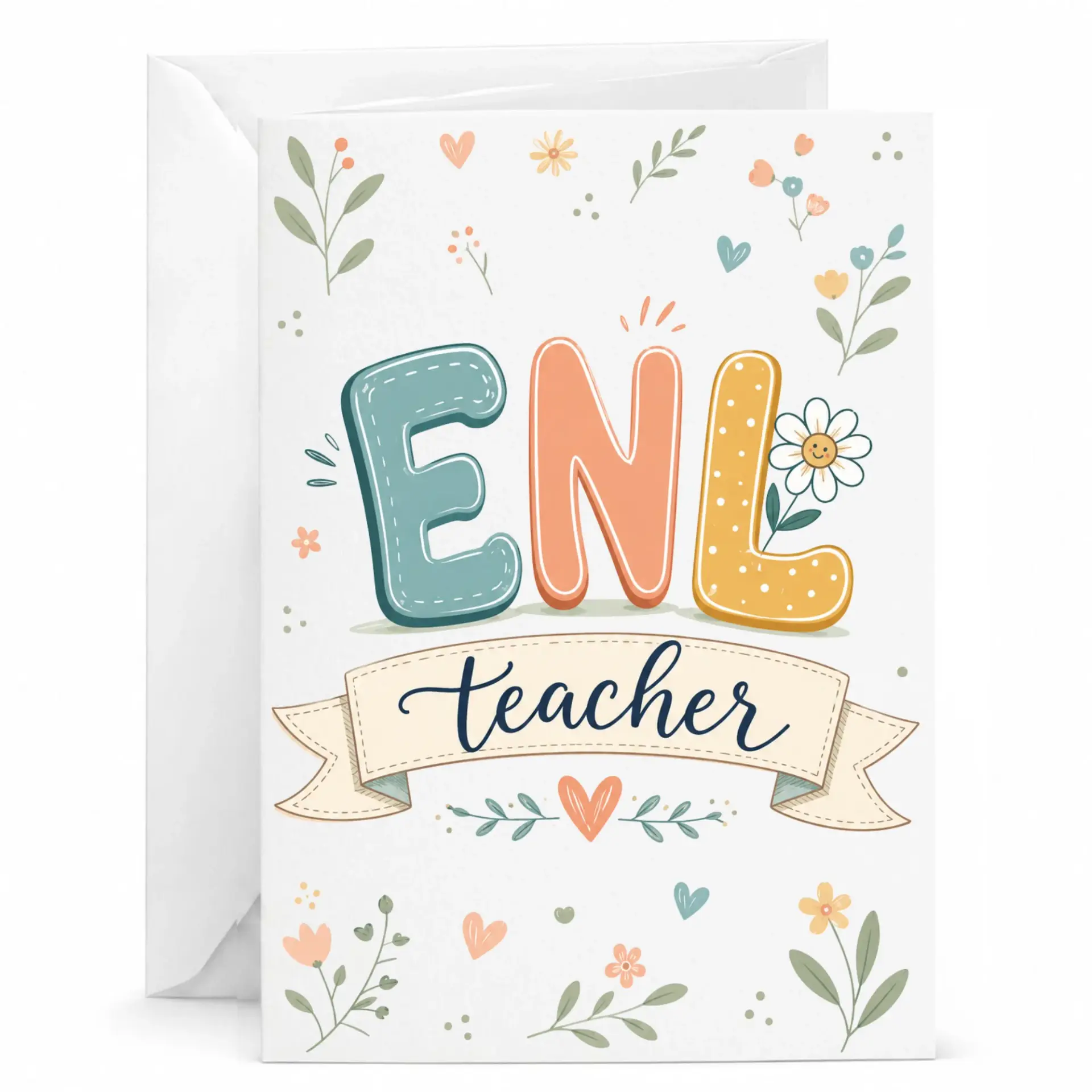 Greeting Card for Enl Teacher Floral Appreciation Design
