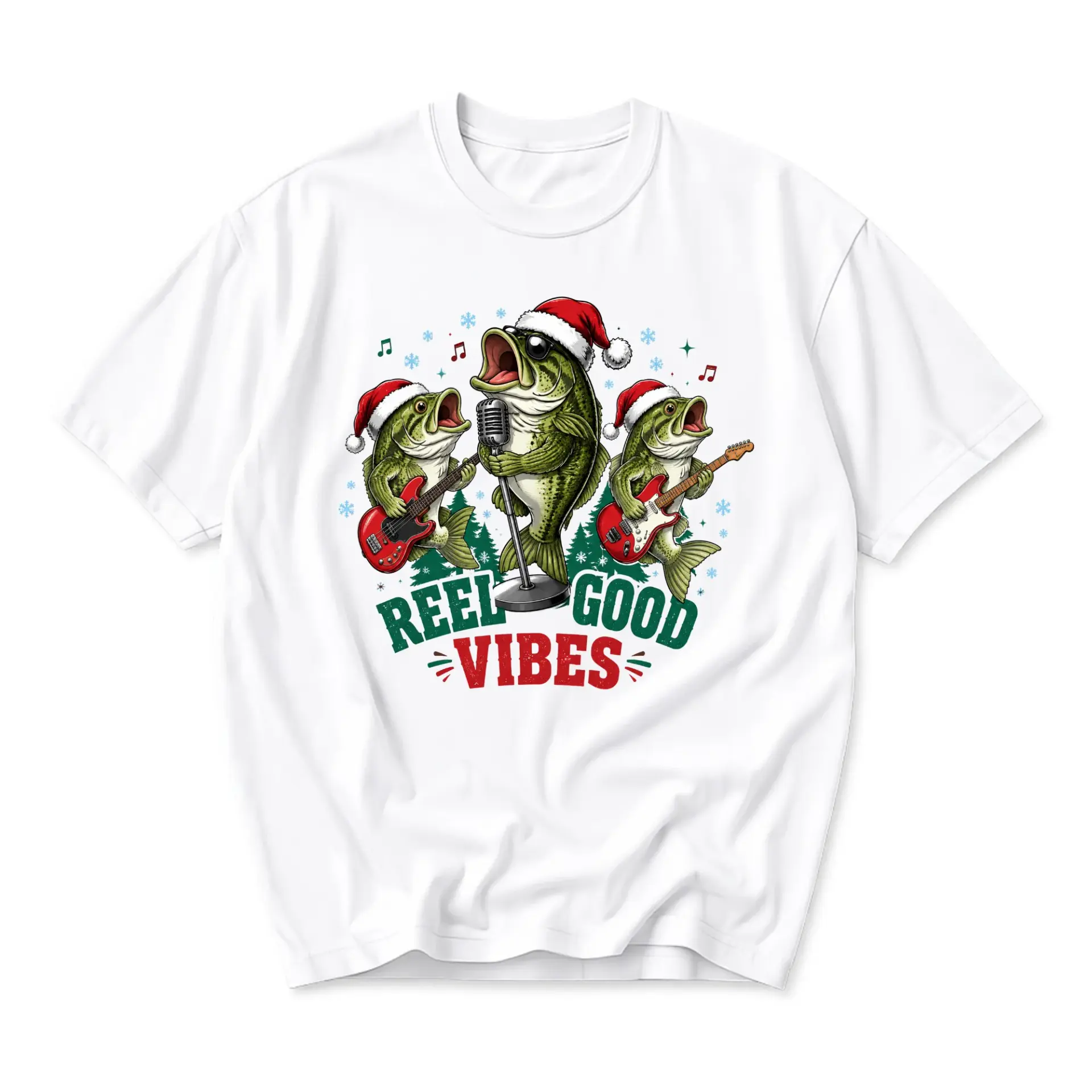 Funny Shirt Reel Christmas Fish Graphic Tee Unisex Crew Neck Casual