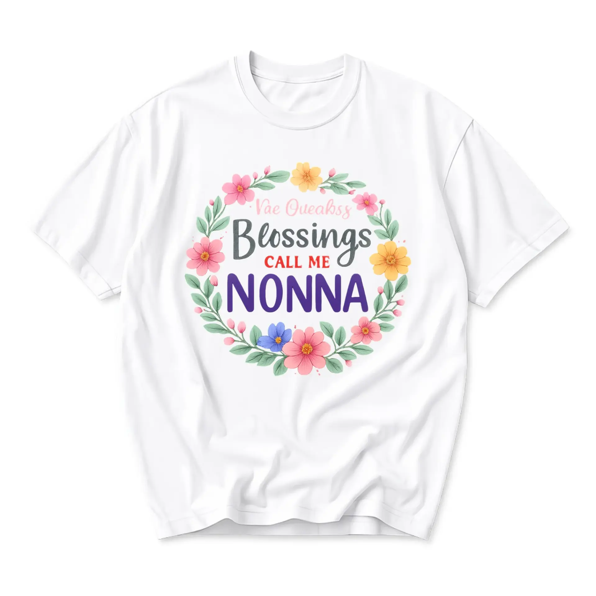 Graphic Tee Nonna Blessings Floral Wreath Print Unisex Crew Neck Casual