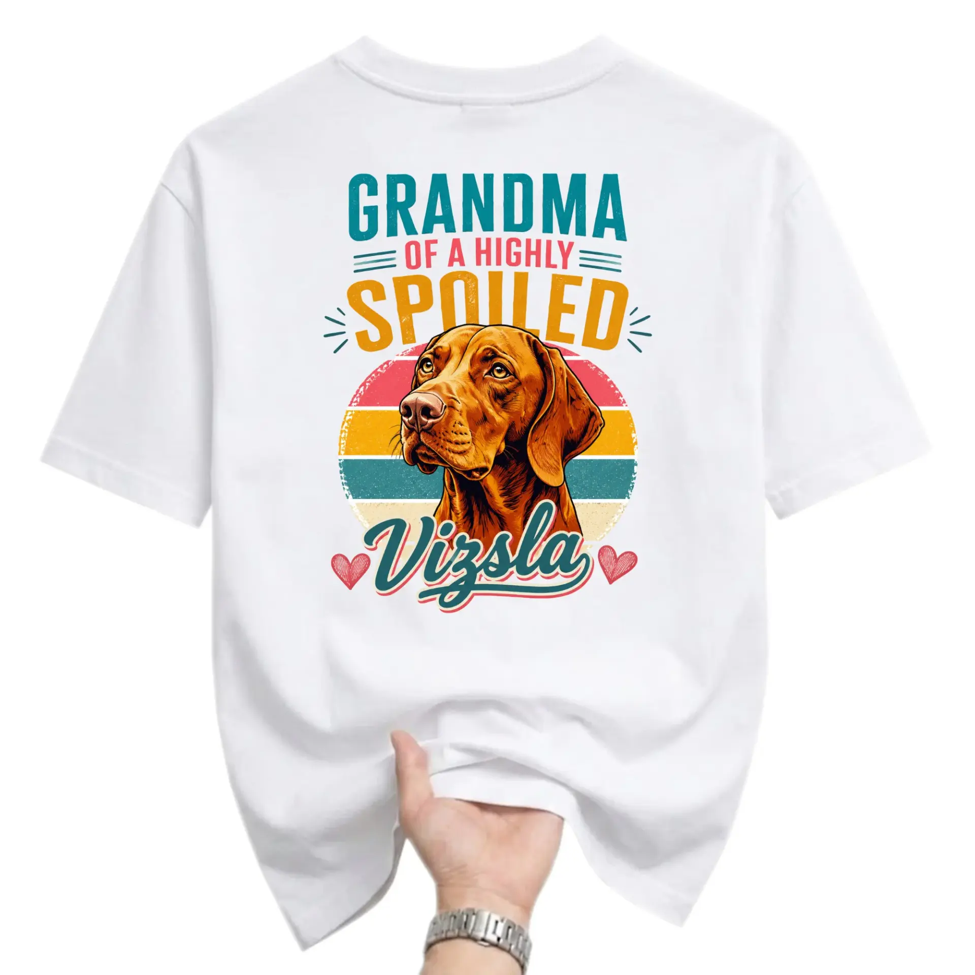 Graphic Tee Grandma of a Highly Spoiled Vizsla Dog Lover Unisex Crew Neck Casual Everyday Short Sleeve Cotton Shirt