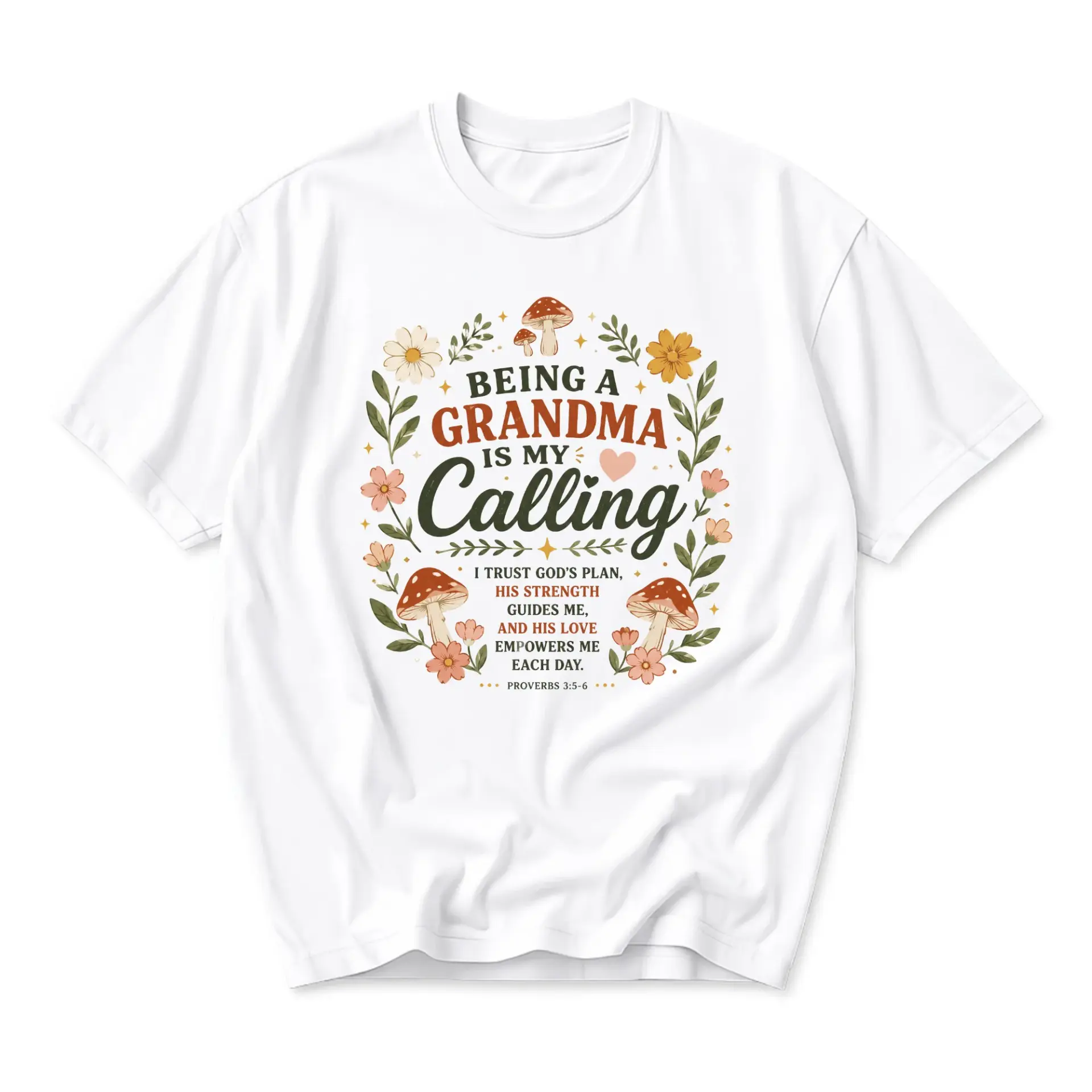 Graphic Tee Being a Grandma Is My Calling Floral Mushroom Design Unisex Crew Neck Everyday Casual Short Sleeve Shirt