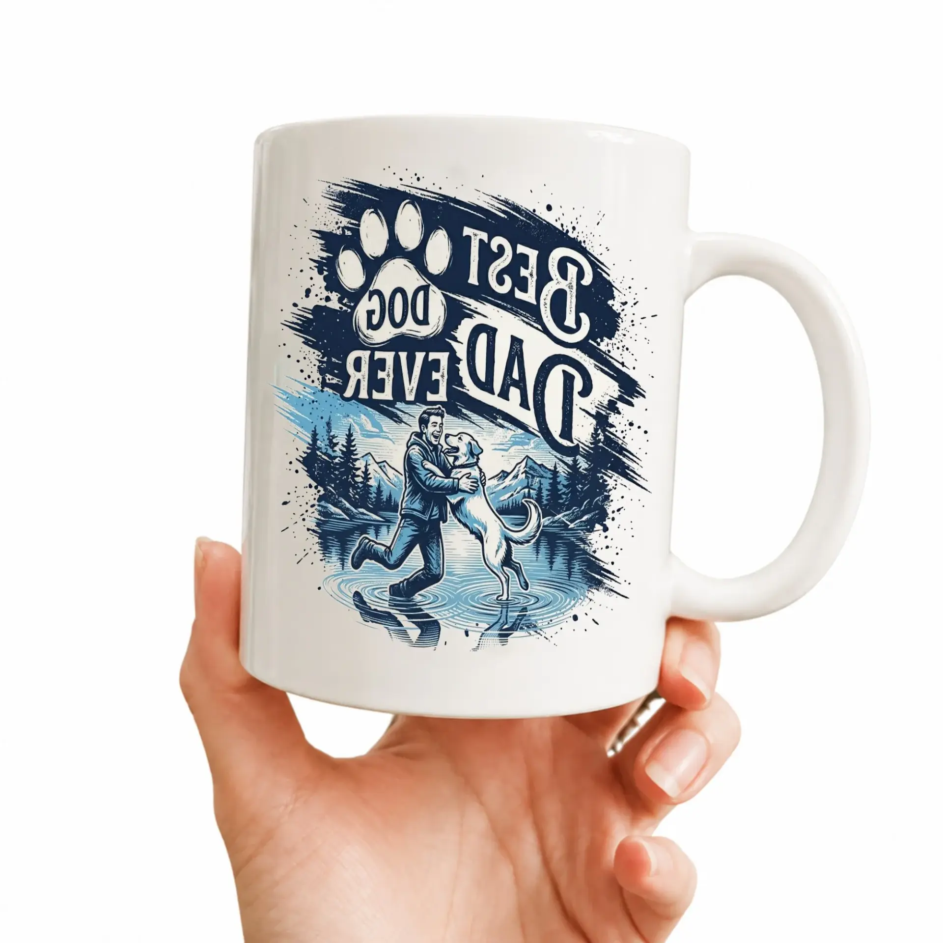 Best Dog Dad Ever Ceramic Mug with Blue Accent Handle for Coffee Tea Beverage Drinkware Pet Owners and Lovers