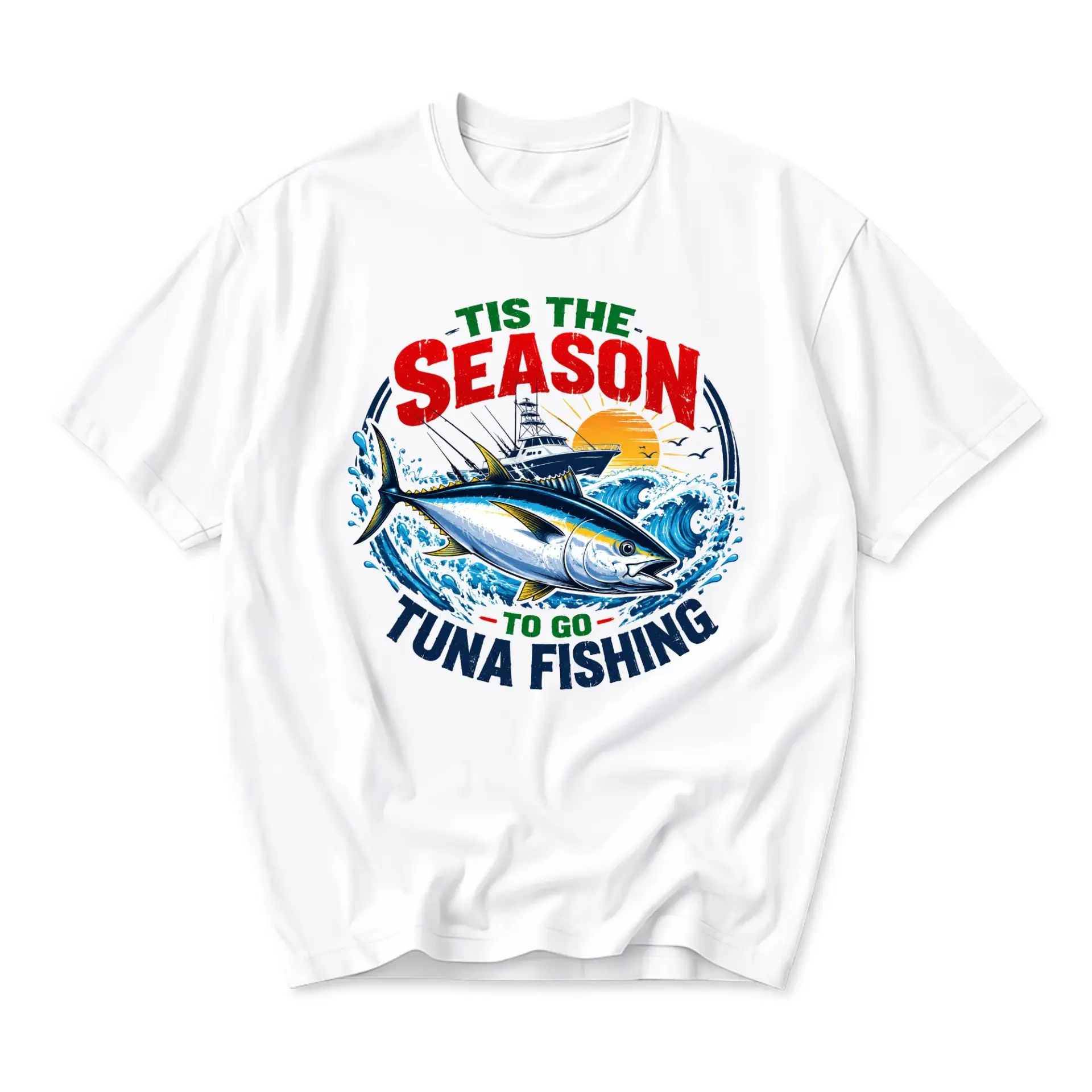 Graphic Tee Tis the Season to Go Tuna Fishing Unisex Short Sleeve Casual Crew Neck Summer Apparel Fishing Enthusiast
