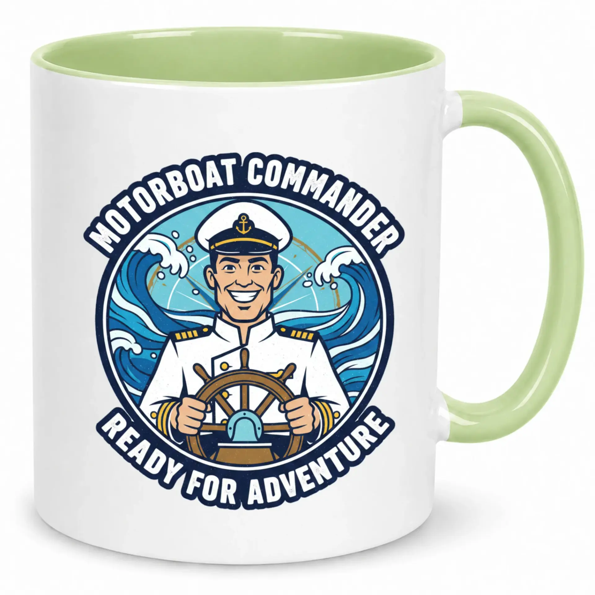 Funny Motorboat Coffee Mug Captain Ready for Adventure Ceramic Cup Unique Nautical Boating Enthusiast Gift Idea