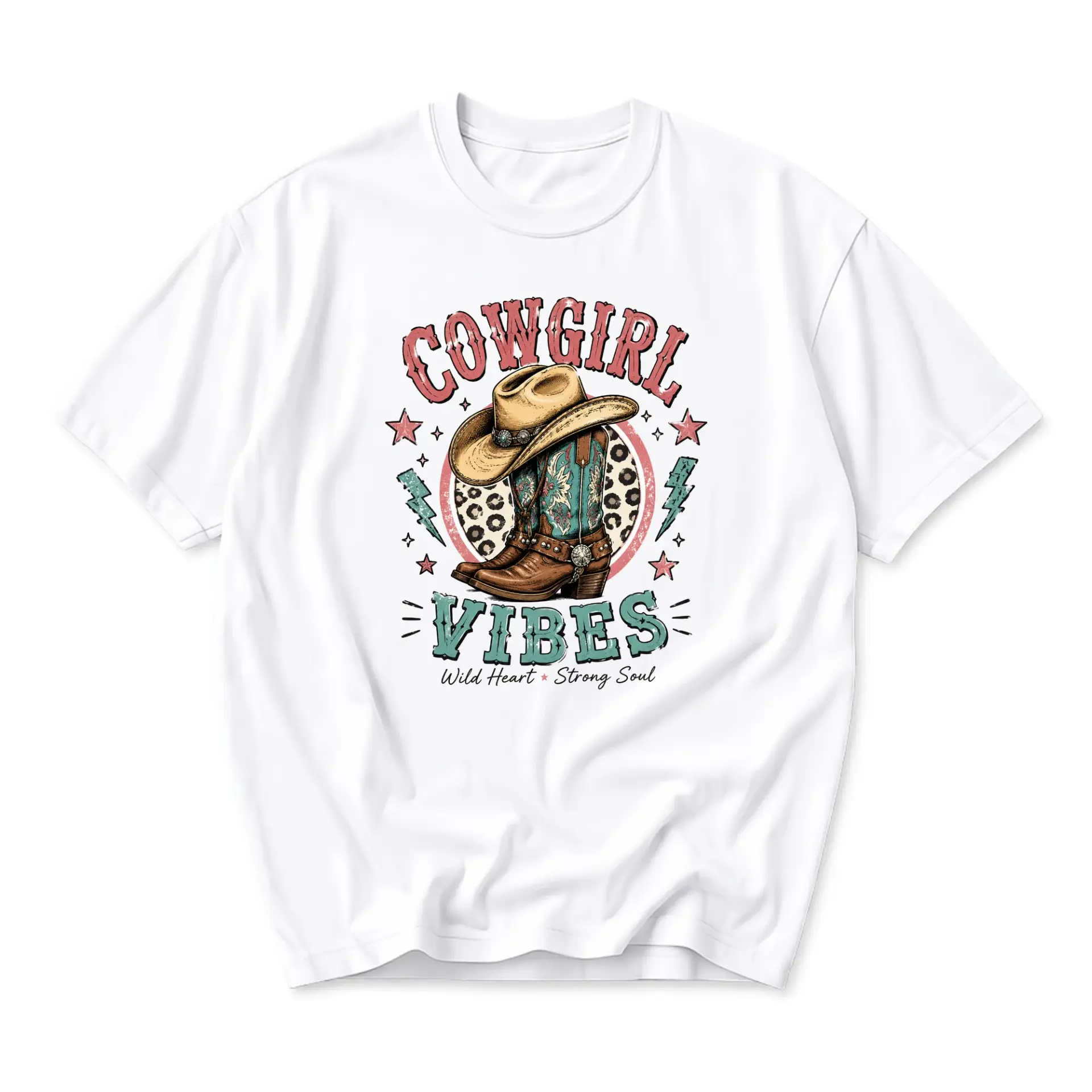 Graphic Tee Cowgirl Vibes Western Shirt Featuring Cowboy Hat and Boots Print for Casual Everyday Style and Comfort