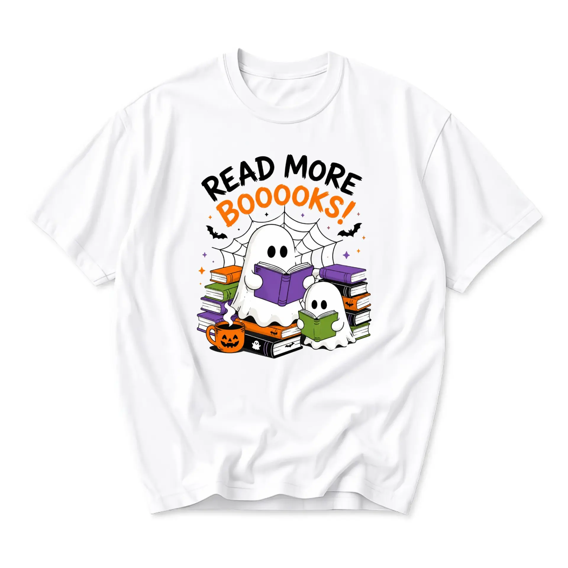Funny Shirt Read More Booooks Ghost Graphic Tee Unisex Casual Apparel for Book Lovers and Halloween Enthusiasts