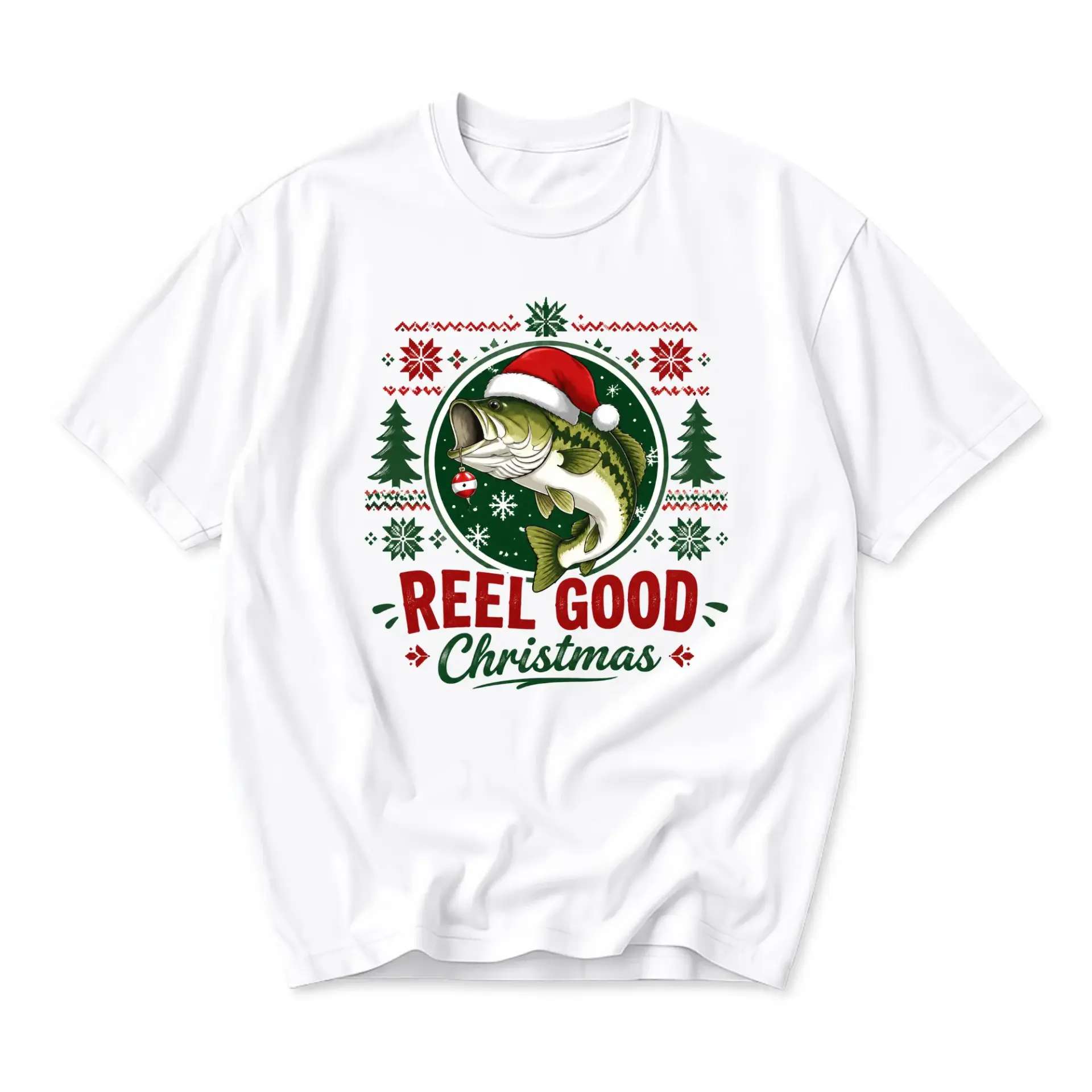 Funny Shirt Reel Good Christmas Graphic Tee Unisex Casual Holiday Fishing Crew Neck Short Sleeve Soft Cotton Top