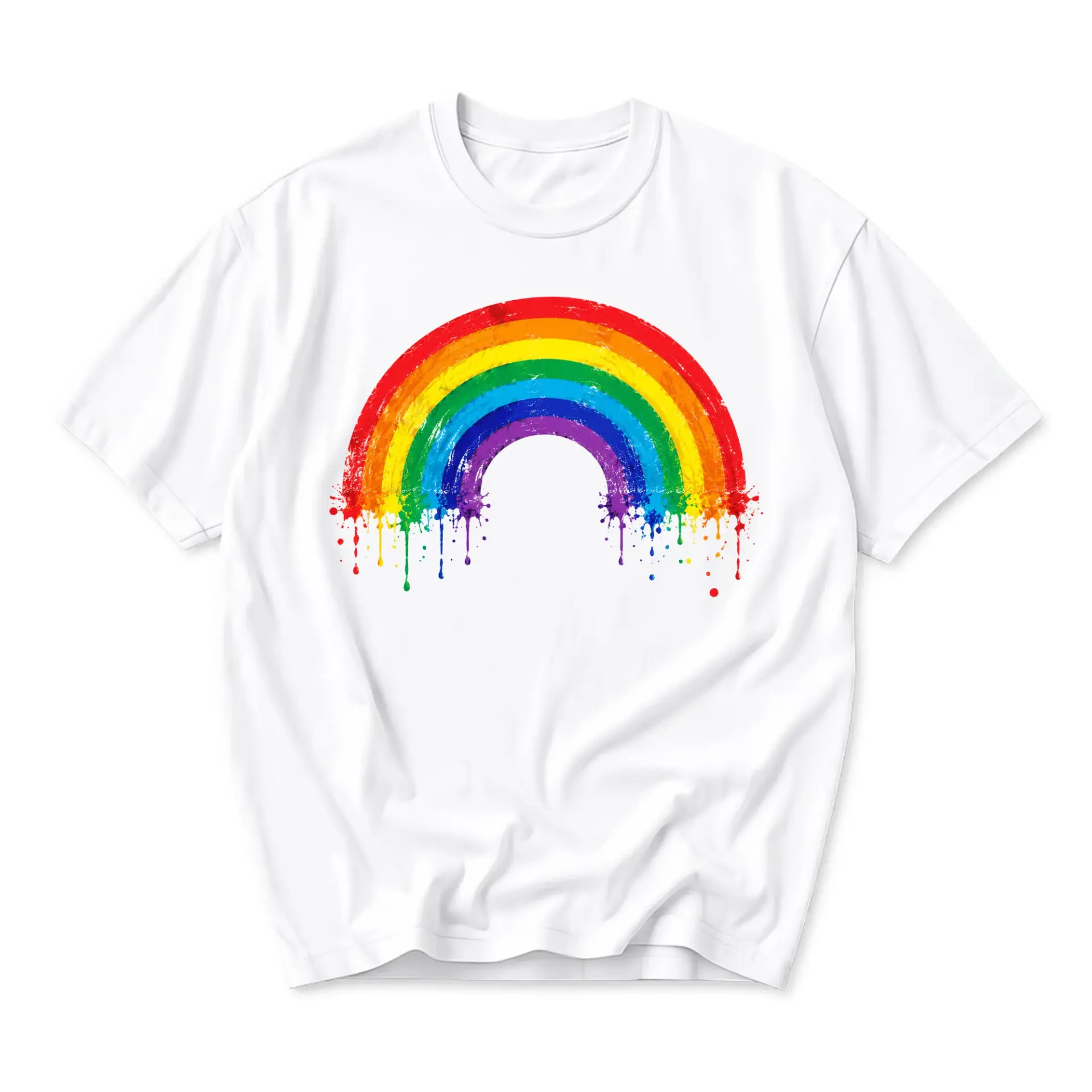 Graphic Tee Rainbow Splatter Design Artistic Unisex Crew Neck Shirt for Casual Everyday Wear and Colorful Fashion Style