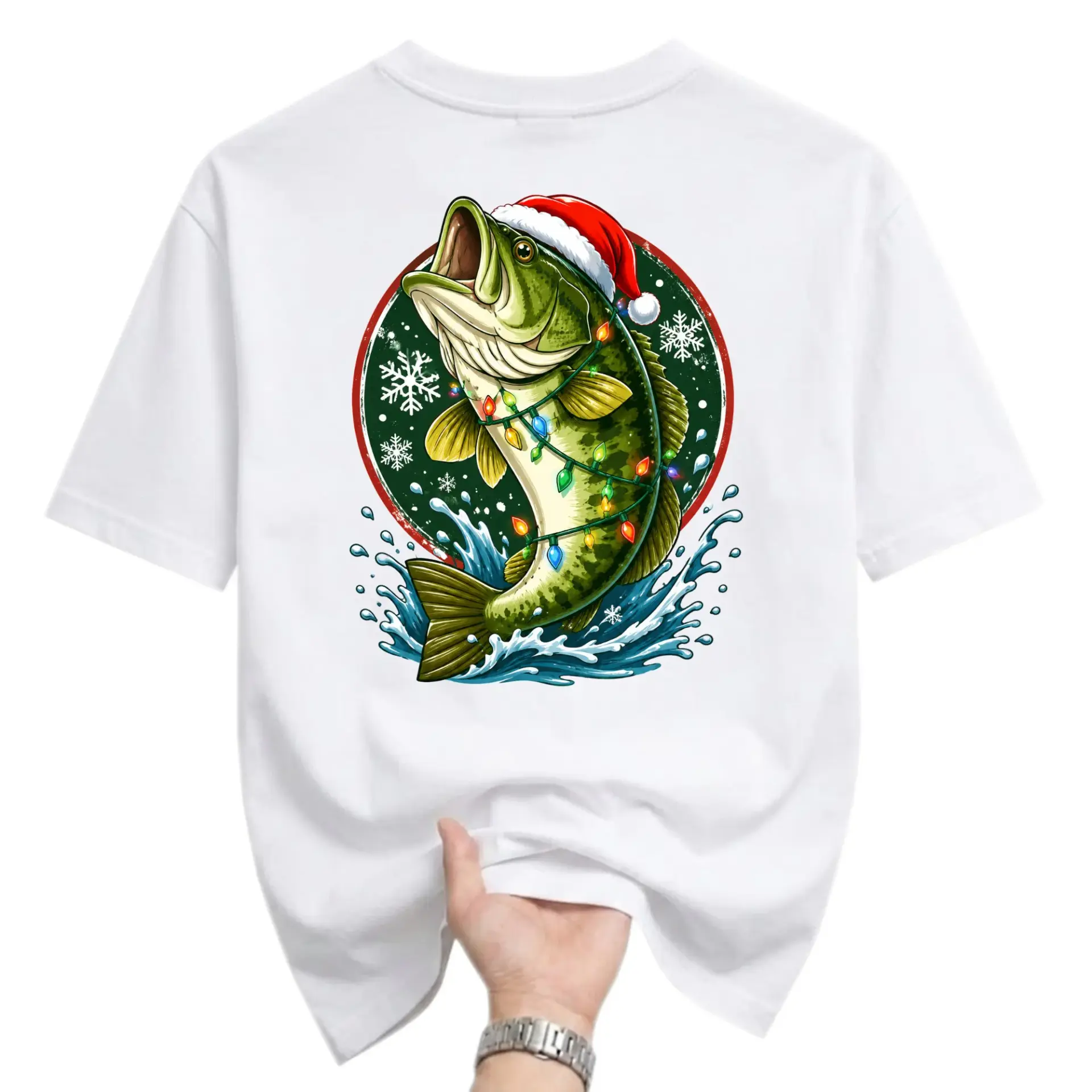 Graphic Tee Christmas Fish Unisex Crew Neck Shirt Holiday Outdoor Enthusiast Apparel Casual Cotton Top