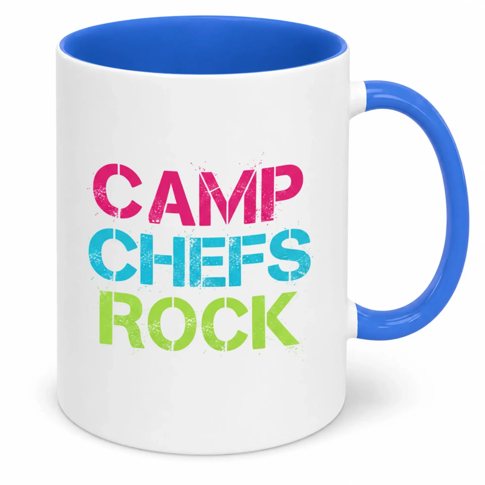 Funny Ceramic Coffee Mug for Camp Chefs with 'camp Chefs Rock' Slogan, 11oz White Mug with Vibrant Print and Blue Handle, Ideal Kitchen Gift