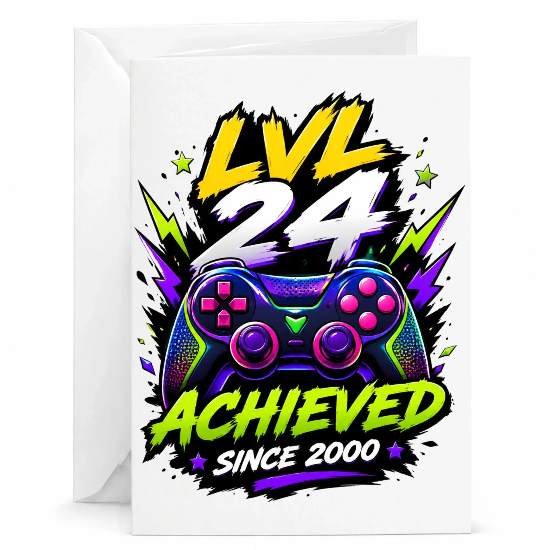 Birthday Card Lvl 24 Achieved Since 2000 Gaming Theme Greeting Card for Twenty Fourth Birthday Celebration Gift