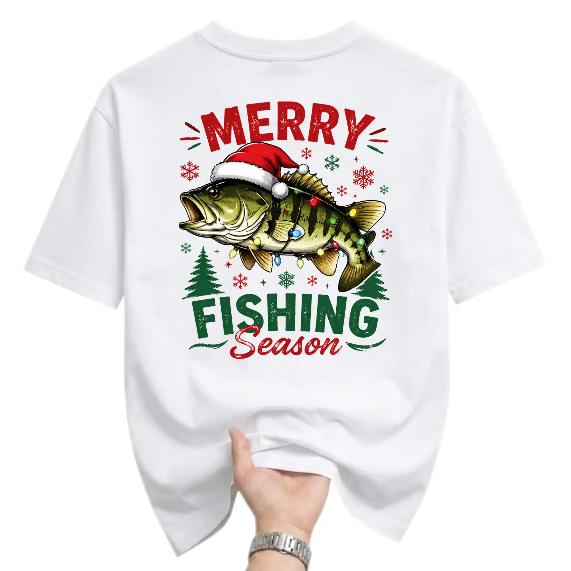 Funny Shirt Merry Fishing Season Graphic Tee Holiday Fish Lover Gift Unisex Crew Neck Short Sleeve Casual Top