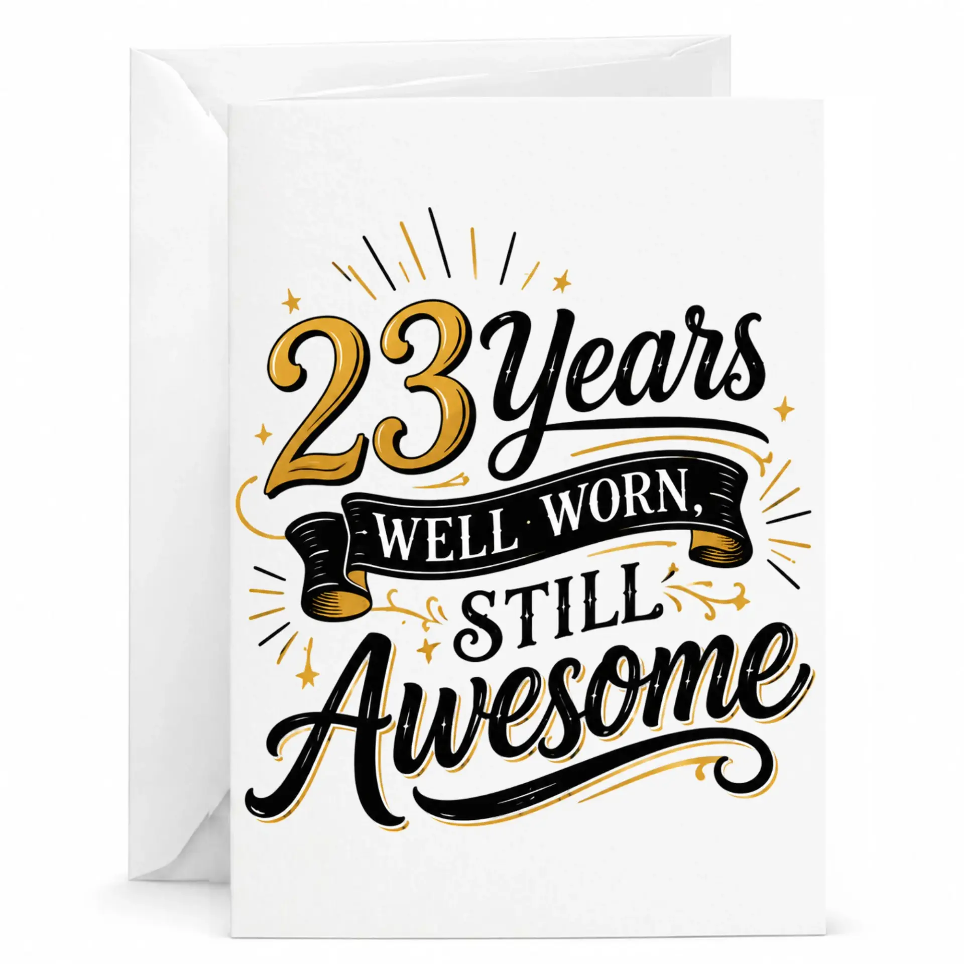 Birthday Card 23 Years Well Worn Still Awesome Typography Greeting Card for Milestone Celebration and Anniversary