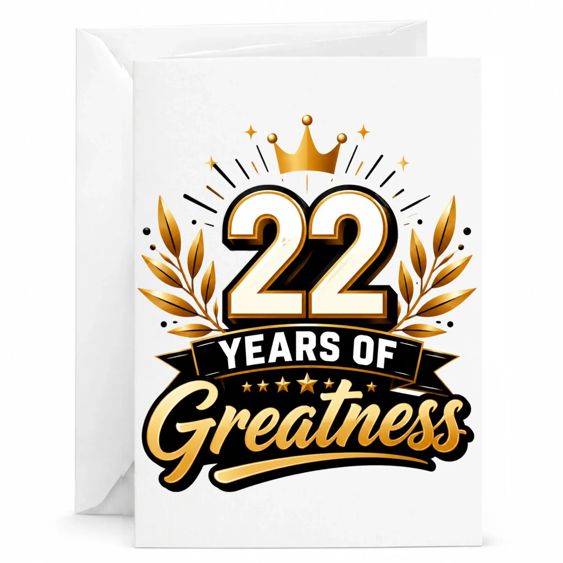 Birthday Card 22 Years of Greatness Elegant Gold Crown and Laurel Wreath Design for Milestone Celebration