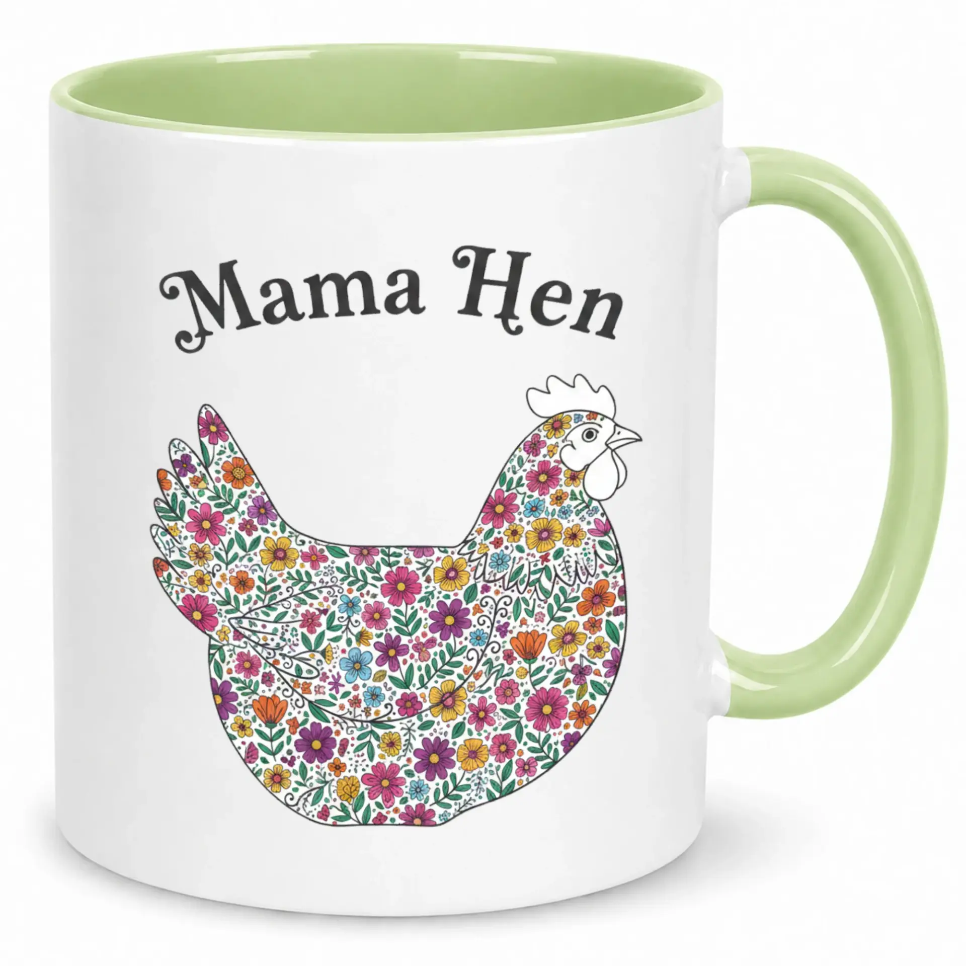 Mama Hen Floral Design Ceramic Coffee Mug Cute Farm Animal Mother's Day Gift Idea for Tea and Hot Cocoa Drinkers 11oz or 15oz Capacity
