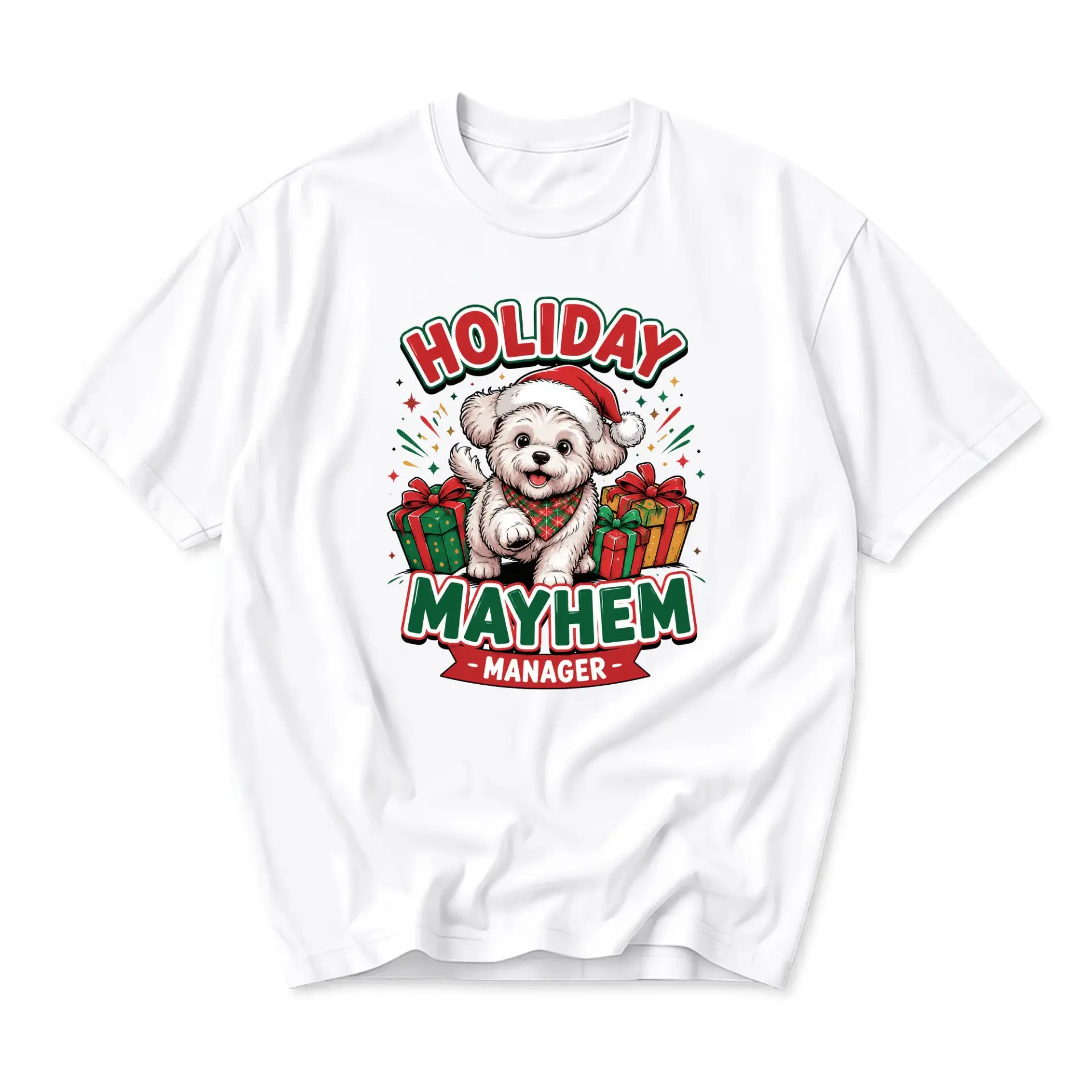 Funny Shirt Holiday Manager Graphic Tee Featuring Cute Puppy with Christmas