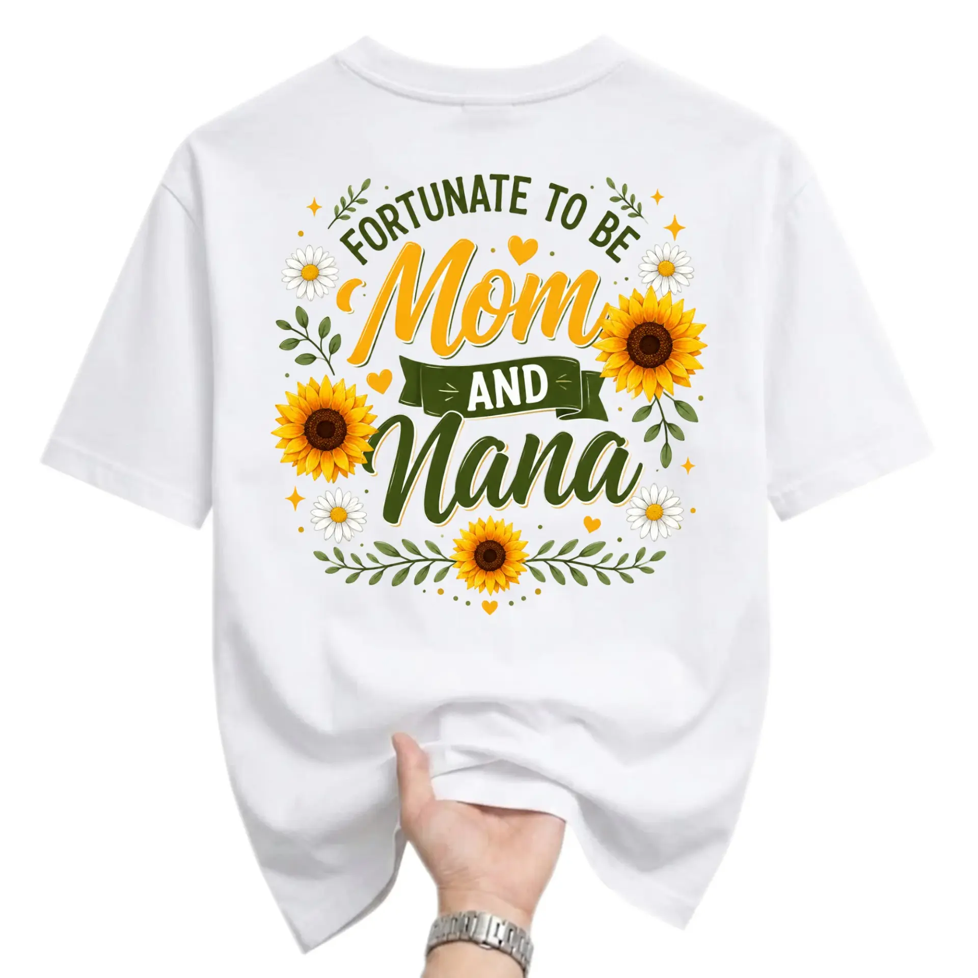 Graphic Tee Fortunate to Be Mom and Nana Sunflower Floral Print Casual