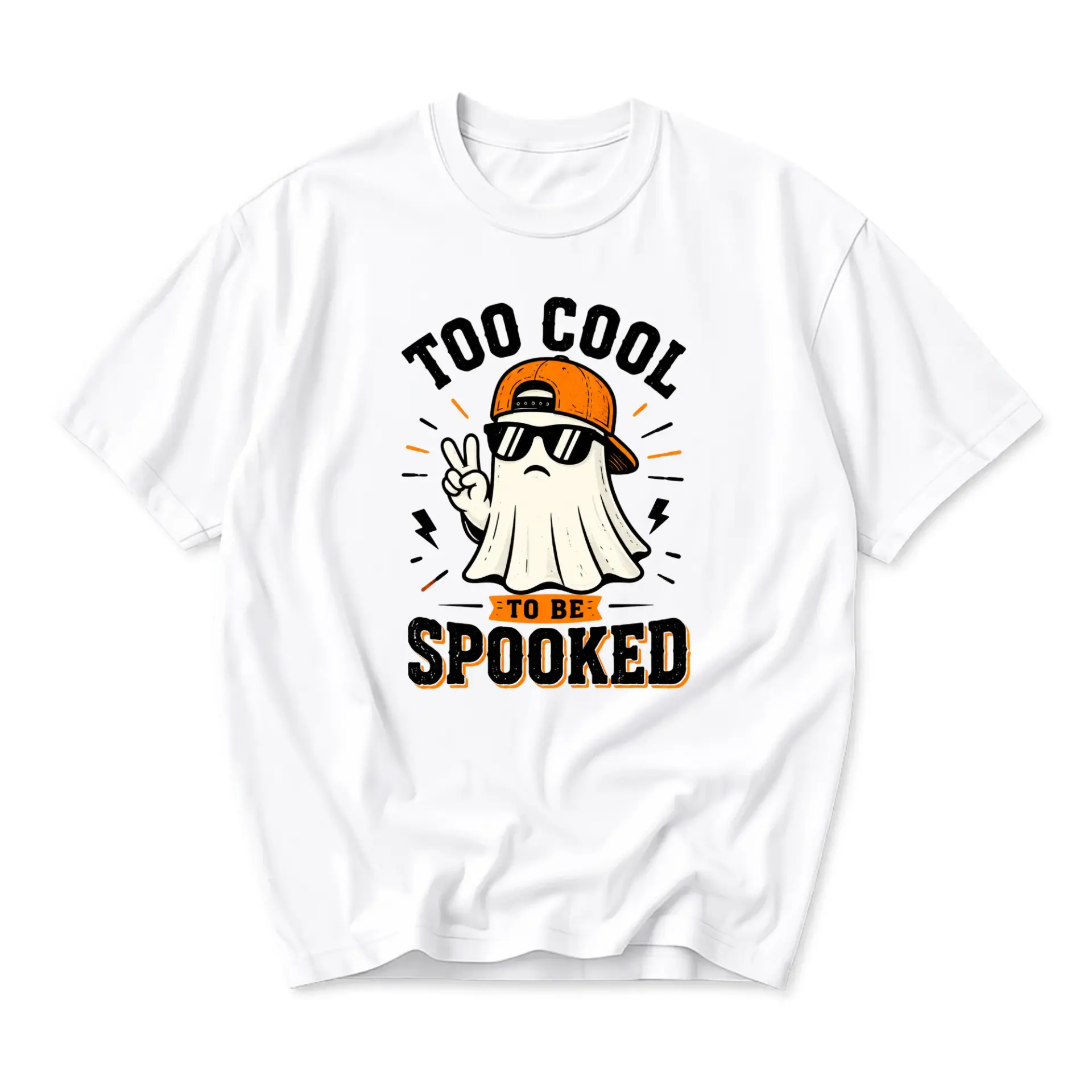 Funny Shirt Too Cool to Be Spooked Graphic Tee Casual Unisex Crew Neck Top Soft Cotton Everyday Apparel White Shirt