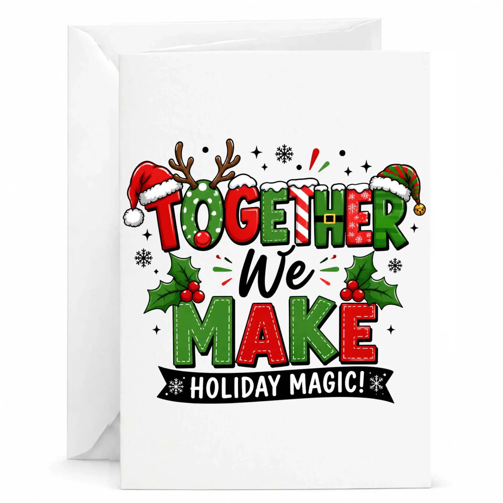Greeting Card Together We Make Holiday Magic Design Festive Winter Seasonal Note with Matching White Envelope