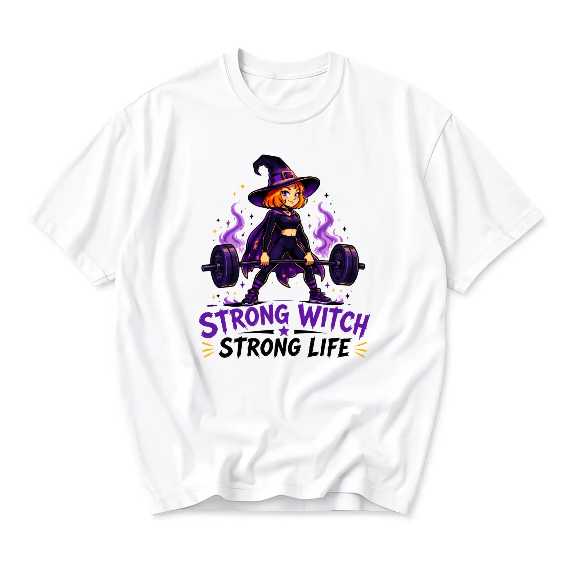 Funny Shirt Strong Witch Strong Life Graphic Tee for Weightlifting Fans Unisex Casual Cotton Crew Neck Top