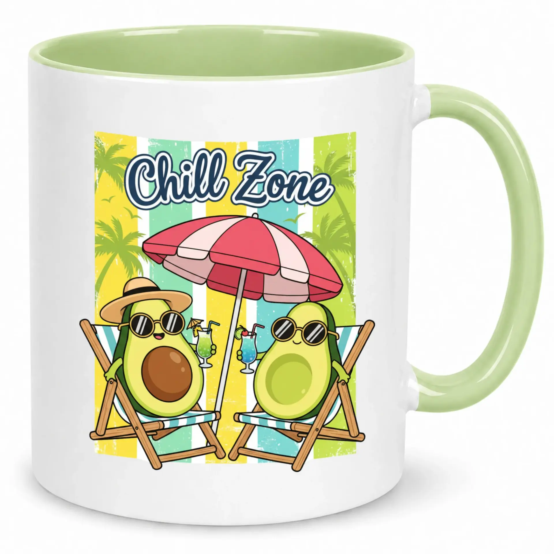 Funny Avocado Beach Vacation Coffee Mug - Ceramic "chill Zone" Drinkware for Summer Relaxation - Unique Tropical Gift Idea