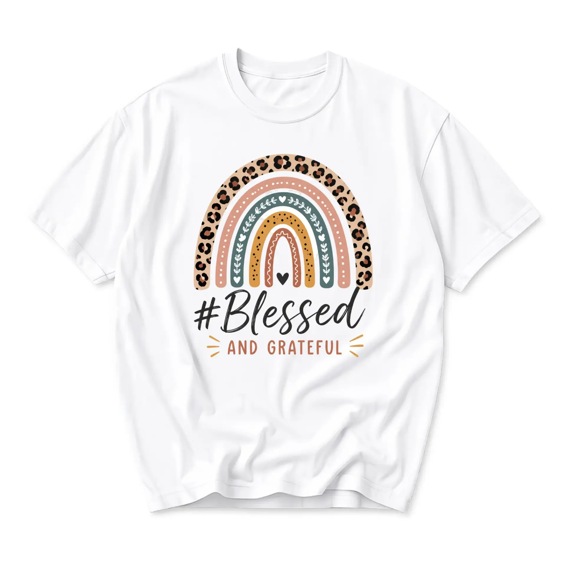 Graphic Tee Blessed and Grateful Boho Rainbow Print Unisex Short Sleeve