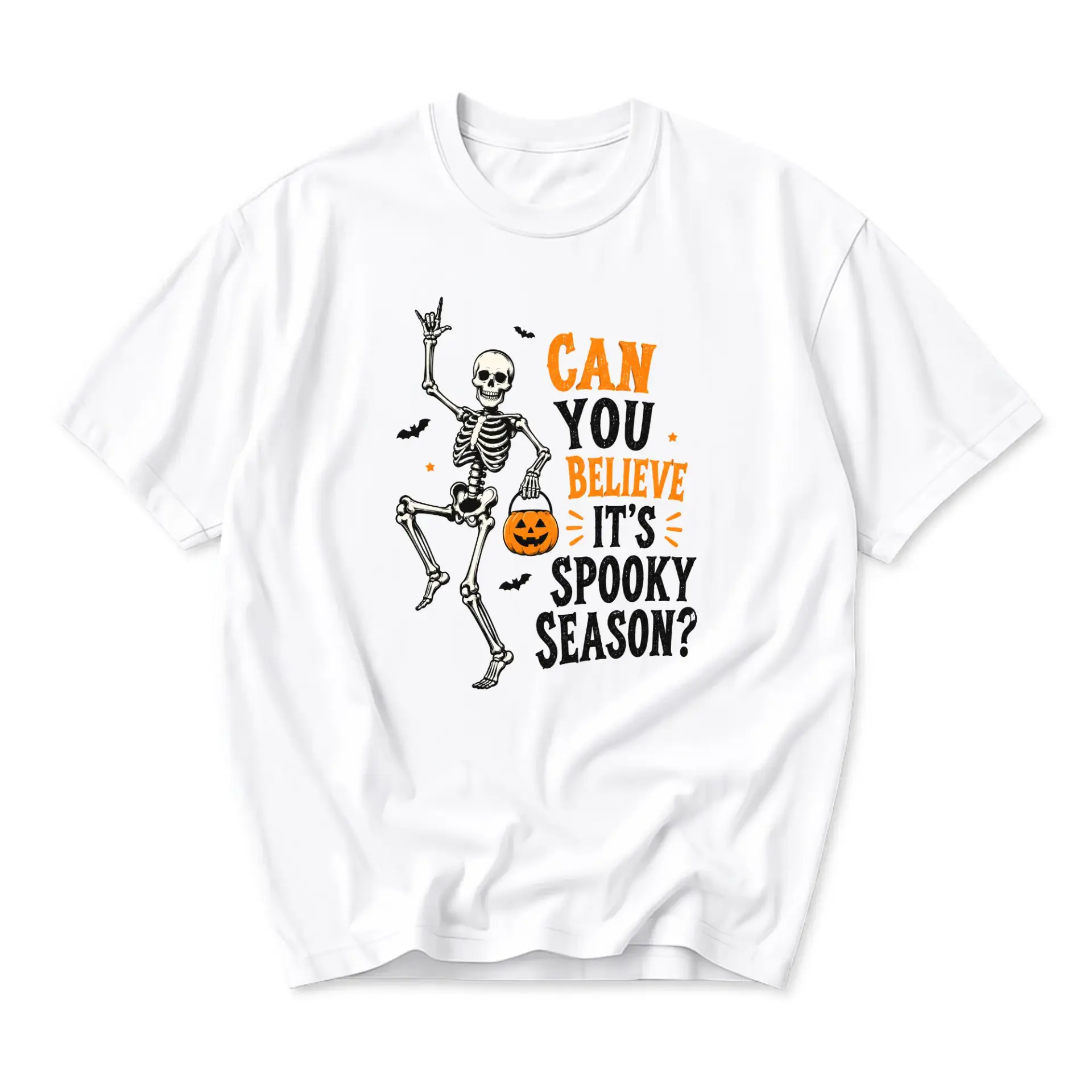 Funny Shirt Spooky Season Skeleton Graphic Tee Unisex Crew Neck Short Sleeve Casual Cotton Blend Holiday Apparel