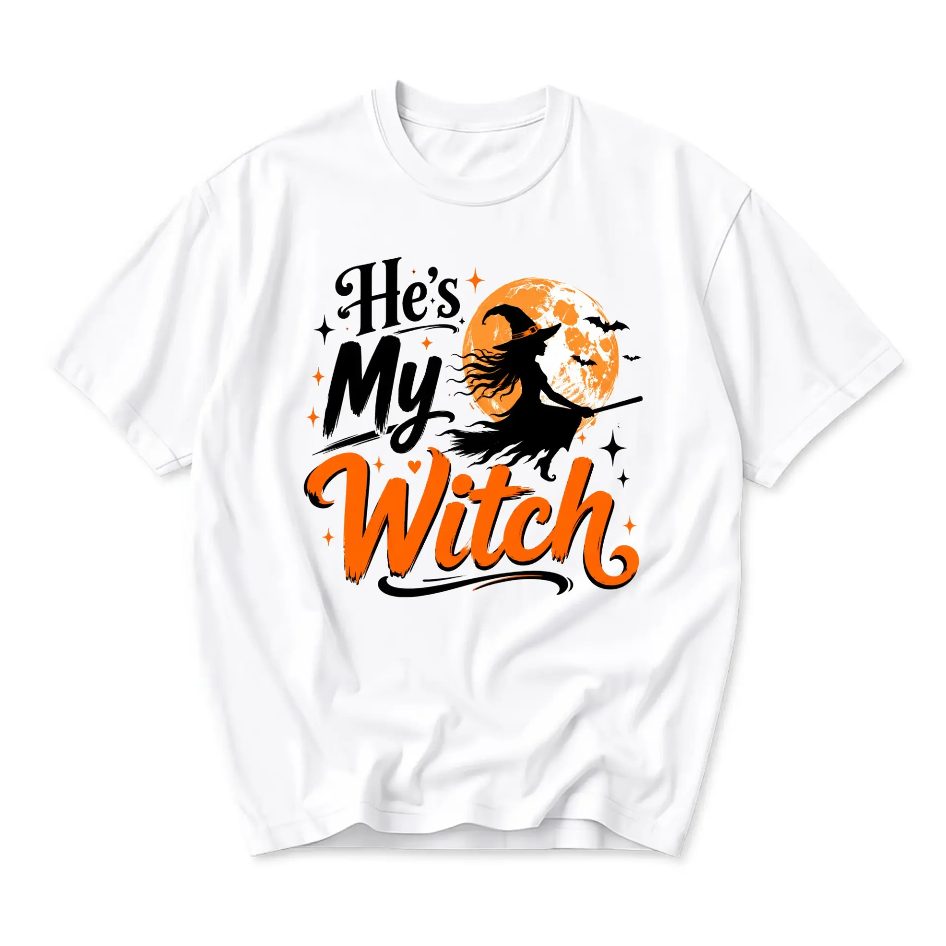 Graphic Tee He's My Witch Halloween Shirt Unisex Crew Neck Short Sleeve Cotton Blend Seasonal Holiday Casual Apparel