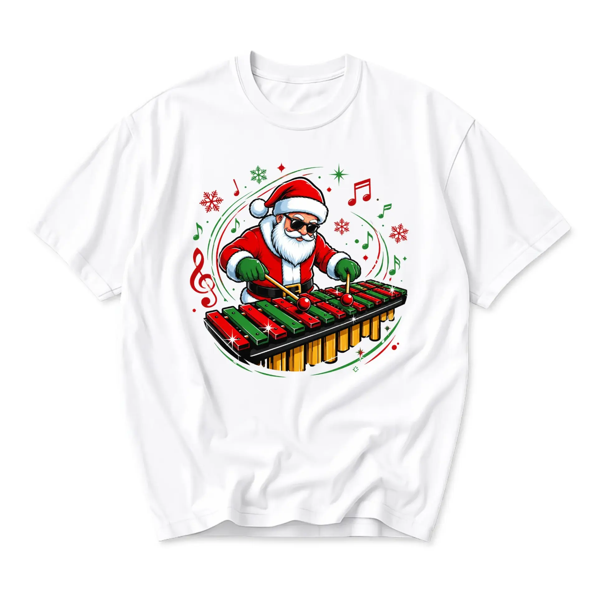 Funny Shirt Santa Claus Playing Graphic Tee Unisex Crew Neck Casual Cotton Blend Holiday Theme Top White