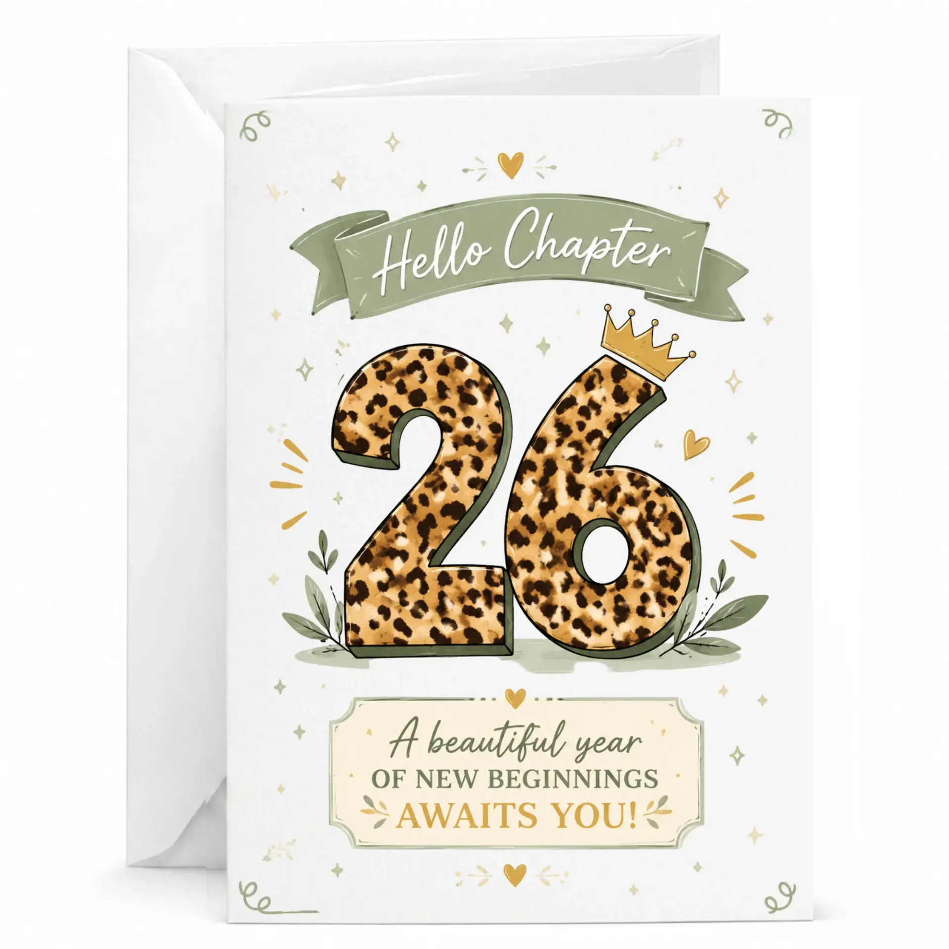 Greeting Card for 26th Birthday Leopard Print Design Aesthetic Decorative Stationery for Personal Celebration Messages