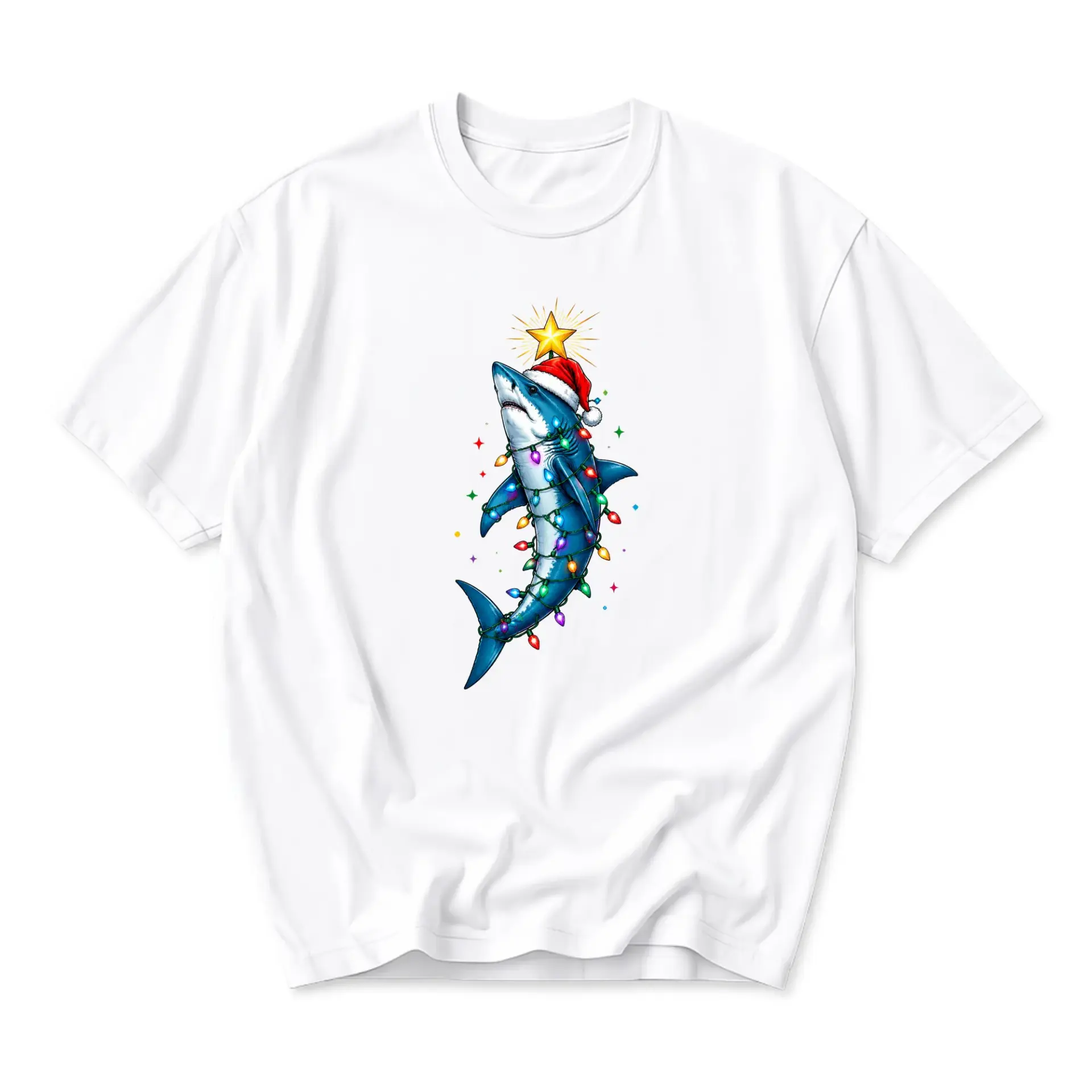 Graphic Tee Christmas Shark Unisex T-Shirt Festive Holiday Ocean Print Casual Short Sleeve Crew Neck Top
