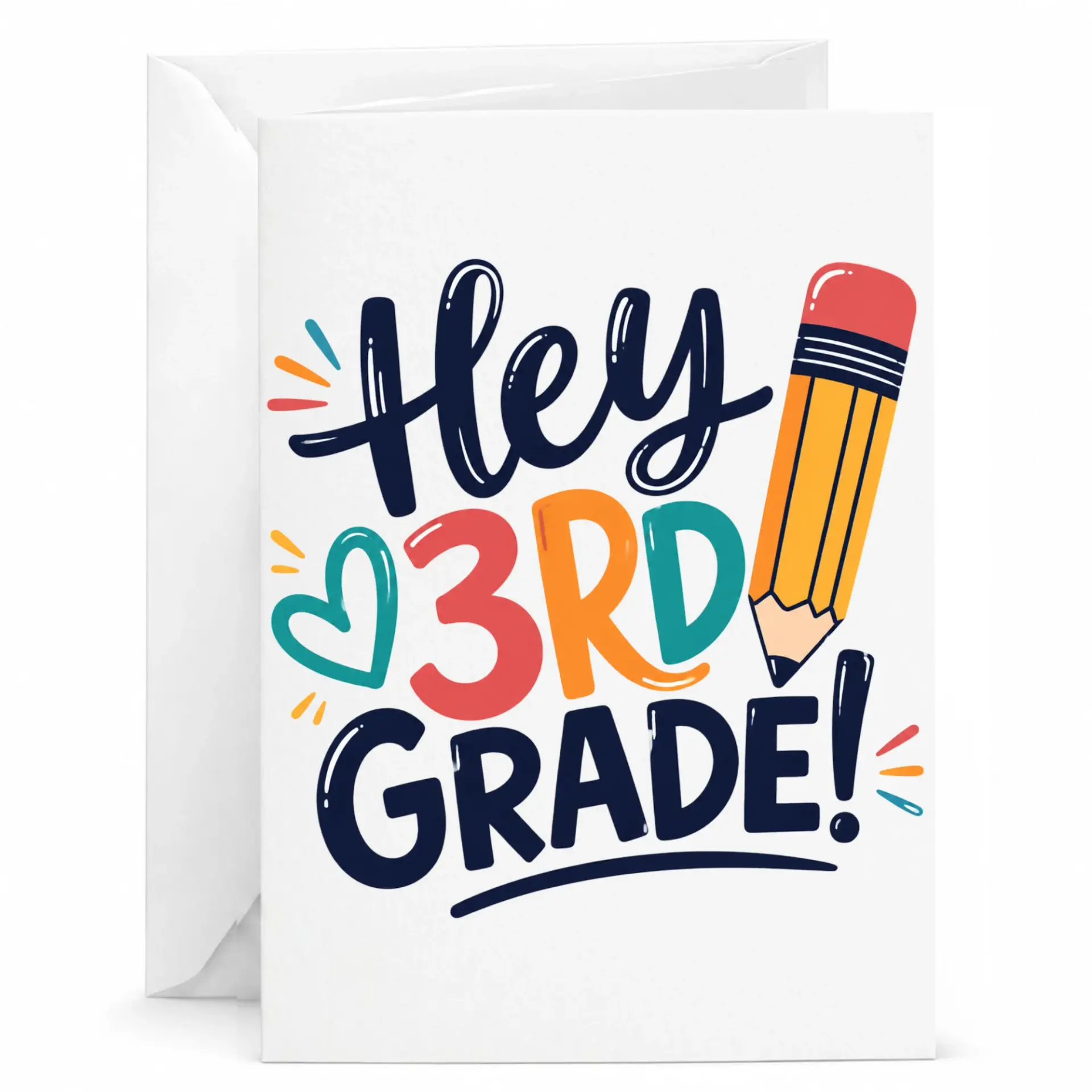 Greeting Card Hey 3rd Pencil Design Premium Paper Stationery for Teachers or Milestone Celebrations 5x7 Inches