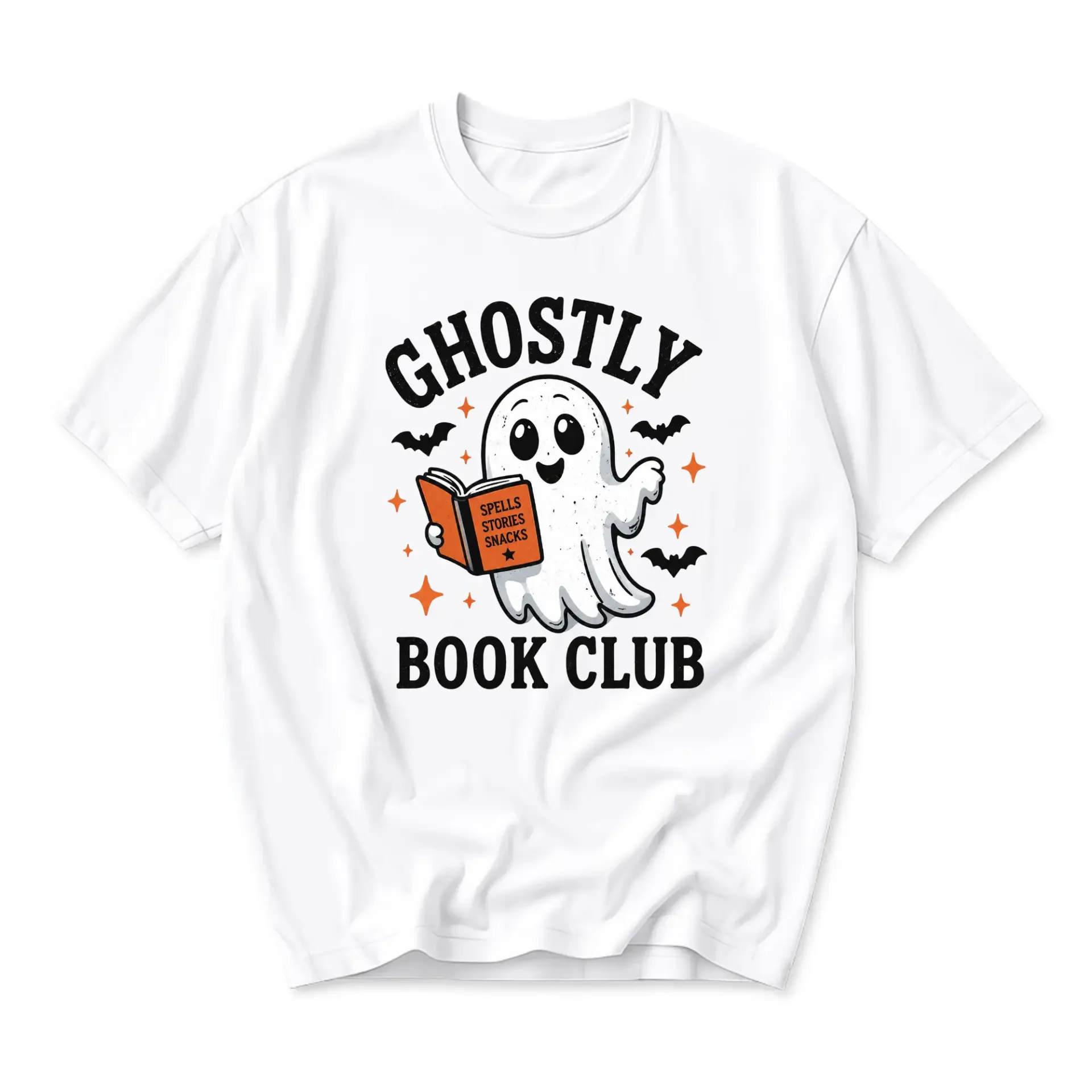 Graphic Tee Ghostly Book Club Unisex Cotton Crew Neck Short Sleeve Casual Shirt for Readers and Book Lovers