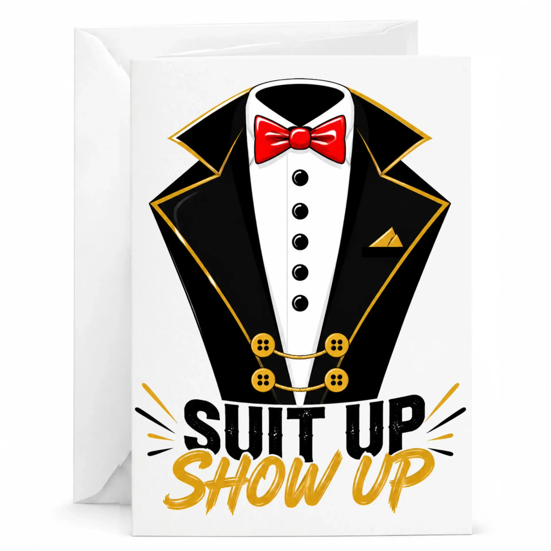 Funny Suit up Show up Greeting Card Formal Tuxedo Design for Congratulations and Celebratory Milestone Events