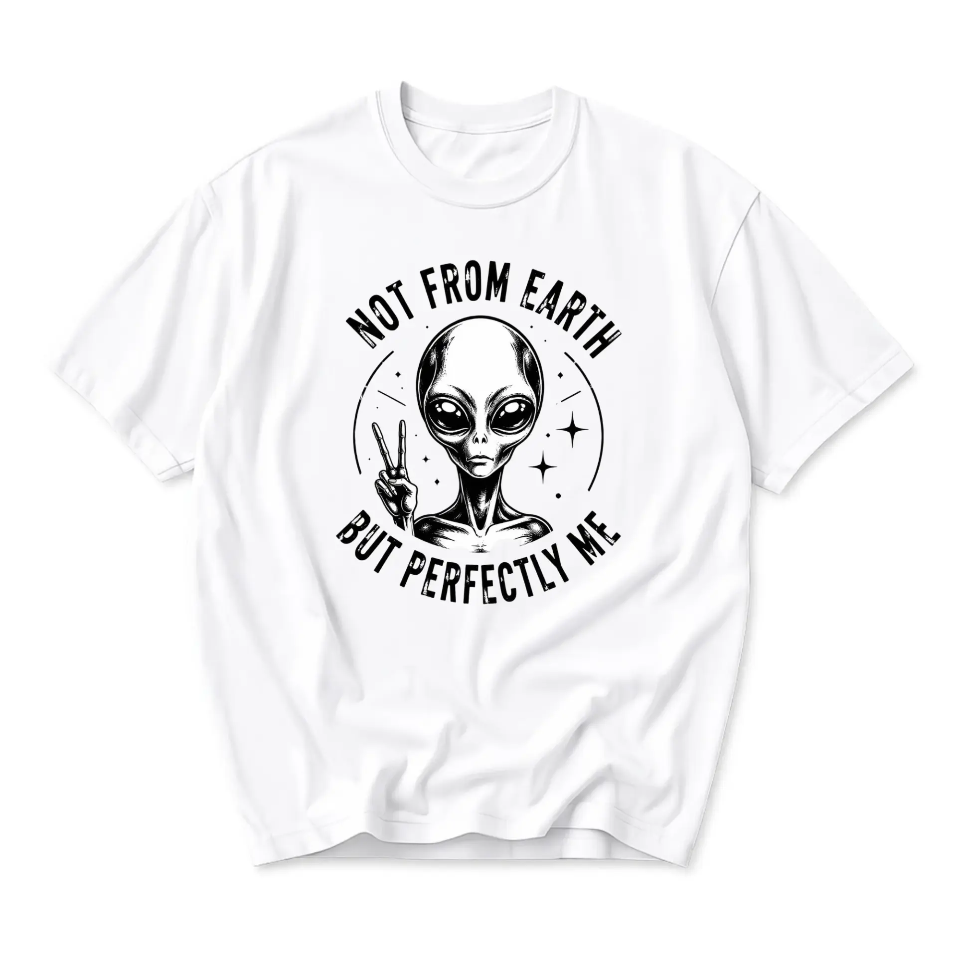 Funny Shirt Not from Earth but Perfectly Me Graphic Tee Unisex Crew Neck Casual Cotton Blend Short Sleeve Top